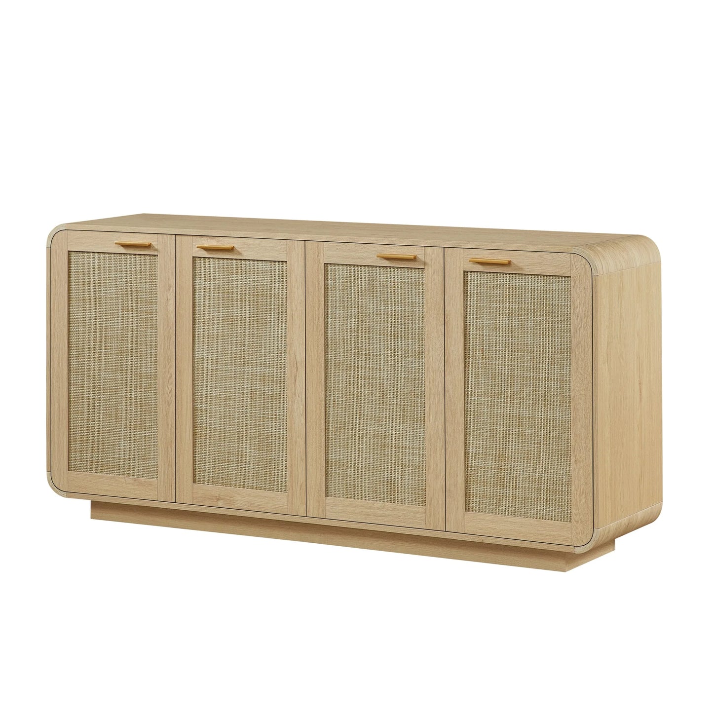 Rattan Storage Sideboard Buffet Cabinet with 4 Doors, Integrated Sturdy Base, Perfect for Living Room, Kitchen and Dining Room, Natural detail view 3