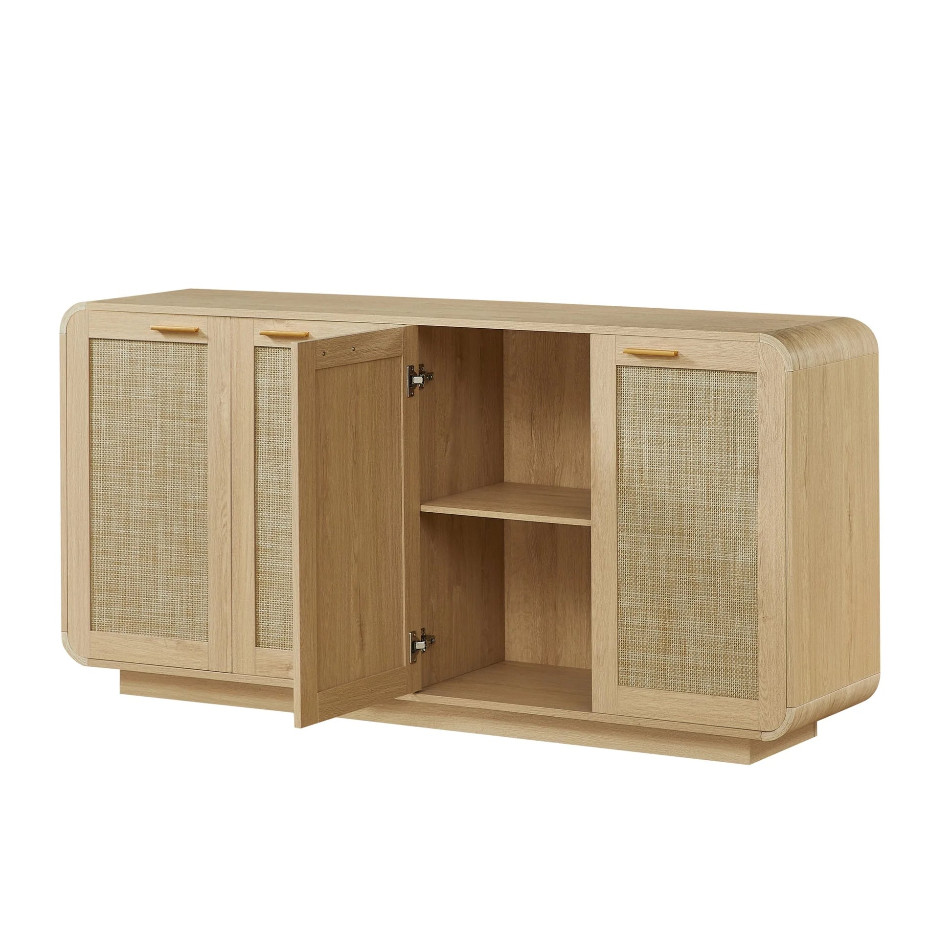 Rattan Storage Sideboard Buffet Cabinet with 4 Doors, Integrated Sturdy Base, Perfect for Living Room, Kitchen and Dining Room, Natural detail view 4