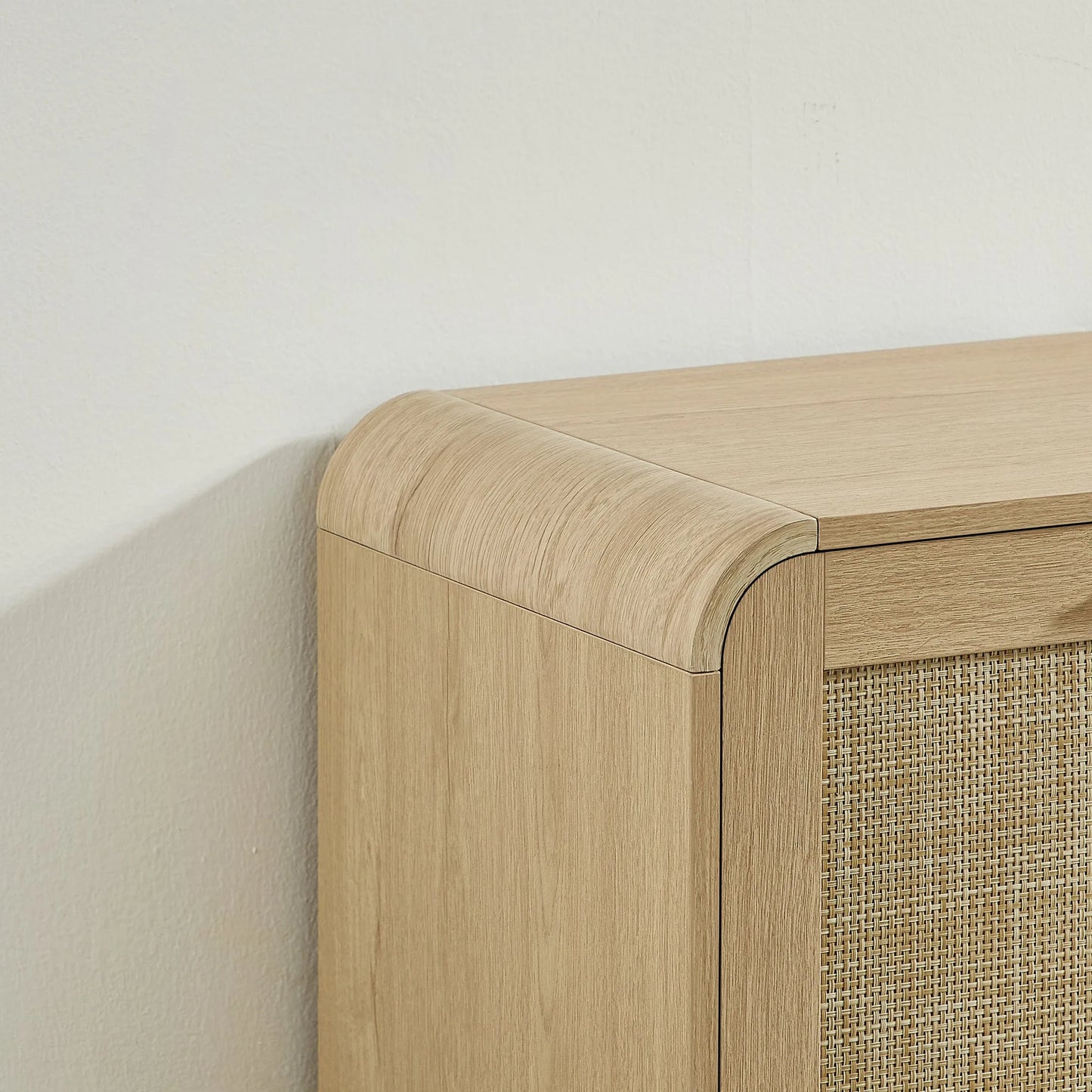 Rattan Storage Sideboard Buffet Cabinet with 4 Doors, Integrated Sturdy Base, Perfect for Living Room, Kitchen and Dining Room, Natural detail view 15