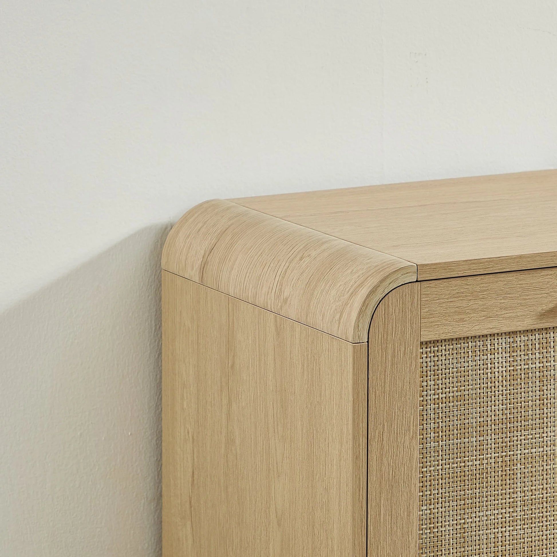 Rattan Storage Sideboard Buffet Cabinet with 4 Doors, Integrated Sturdy Base, Perfect for Living Room, Kitchen and Dining Room, Natural detail view 15