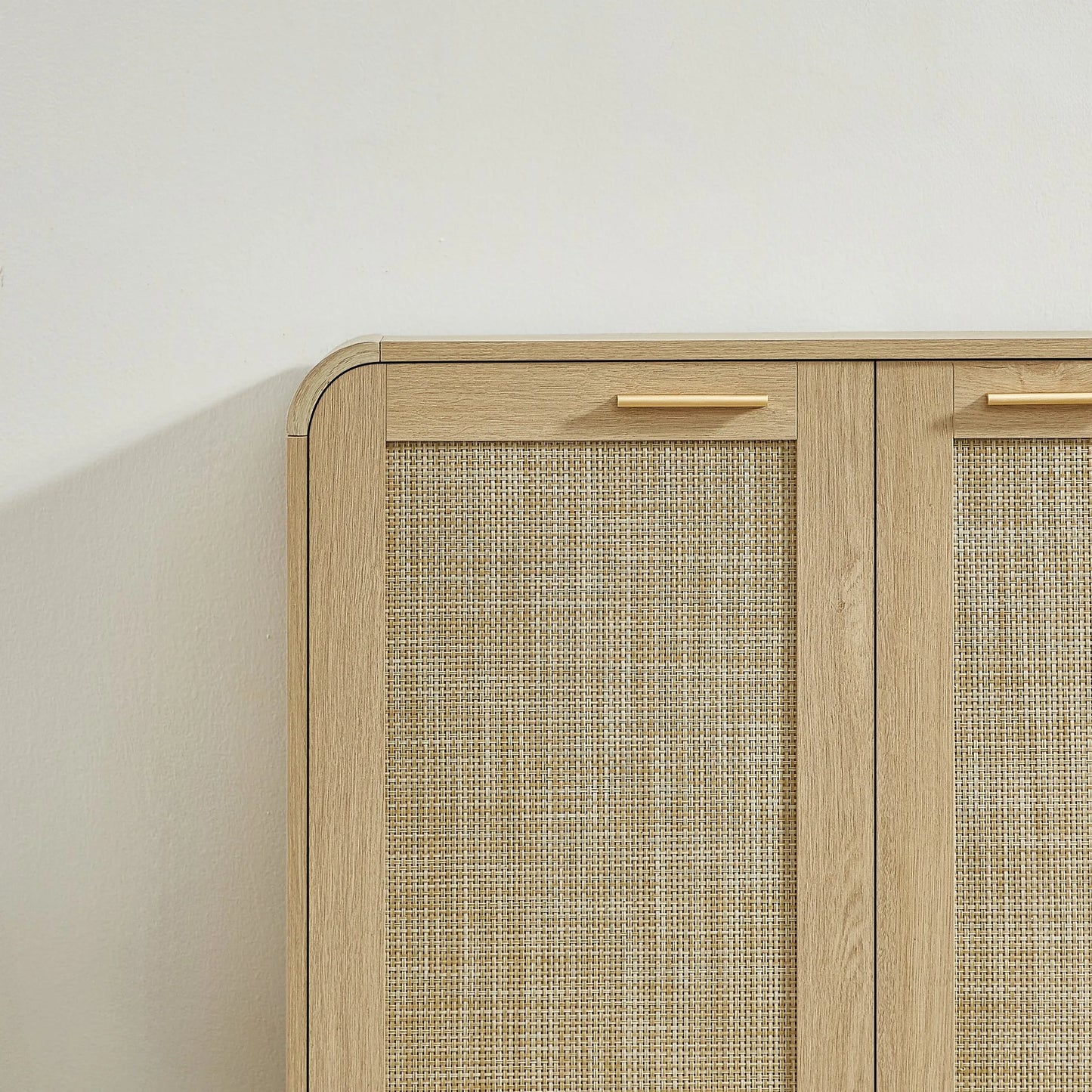 Rattan Storage Sideboard Buffet Cabinet with 4 Doors, Integrated Sturdy Base, Perfect for Living Room, Kitchen and Dining Room, Natural detail view 17