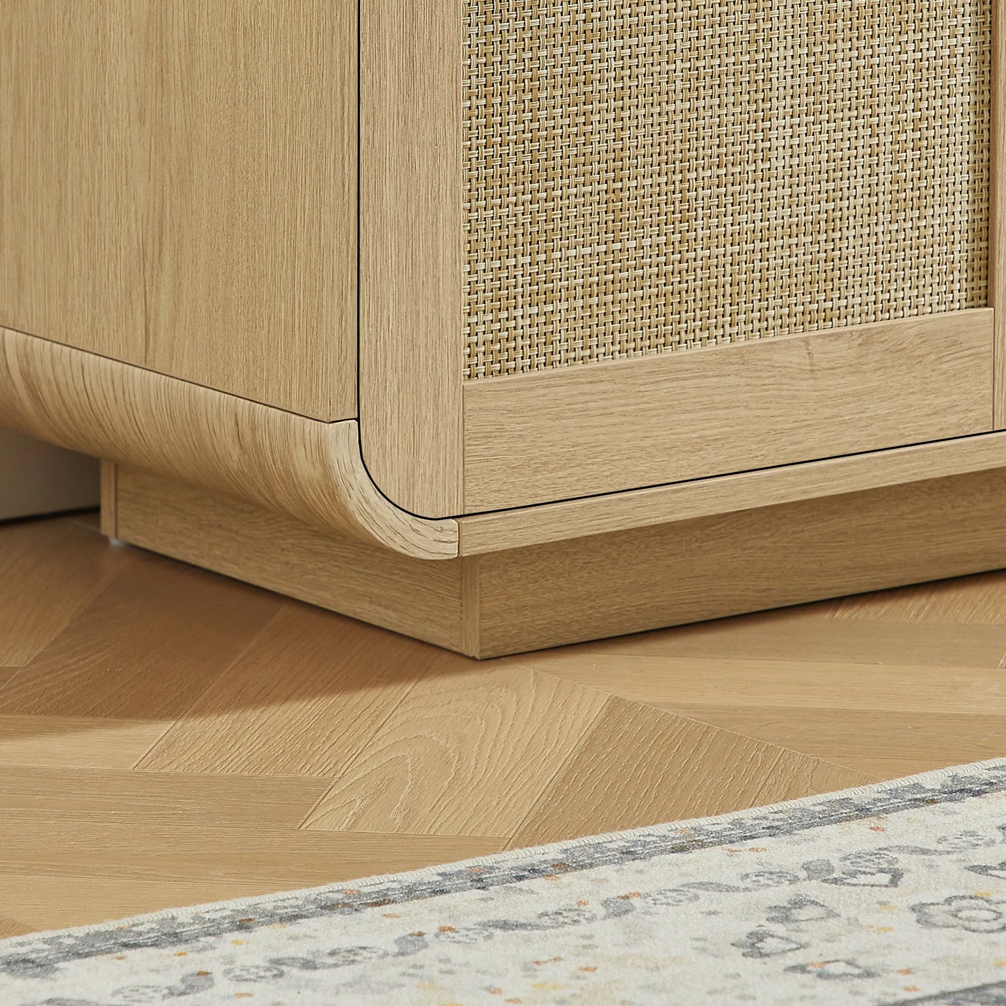 Rattan Storage Sideboard Buffet Cabinet with 4 Doors, Integrated Sturdy Base, Perfect for Living Room, Kitchen and Dining Room, Natural detail view 18