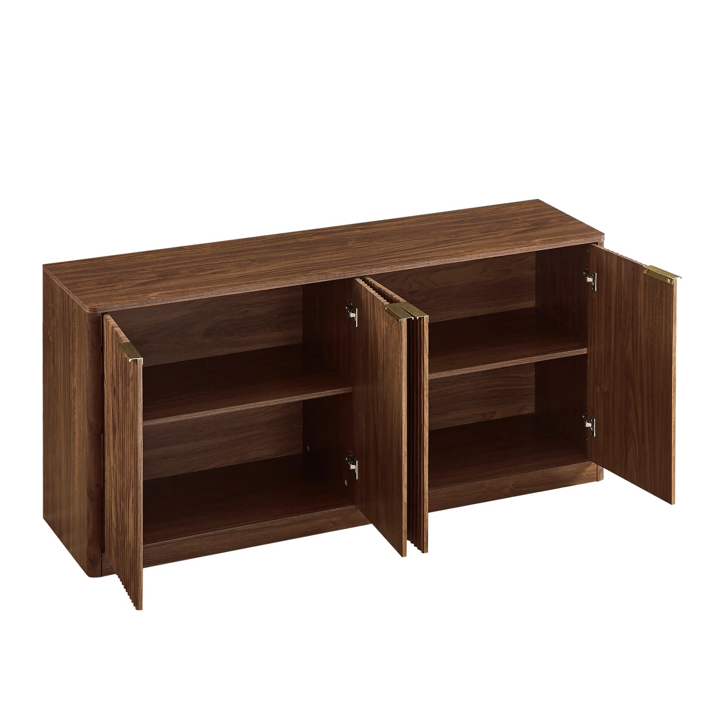 59-inch modern wavy sideboard, curved contour design storage cabinet, 4-door cabinet with storage function, suitable for kitchen/bedroom/living room, Walnut, 59.0'L x 15.7'W x 27.7'H detail view 10