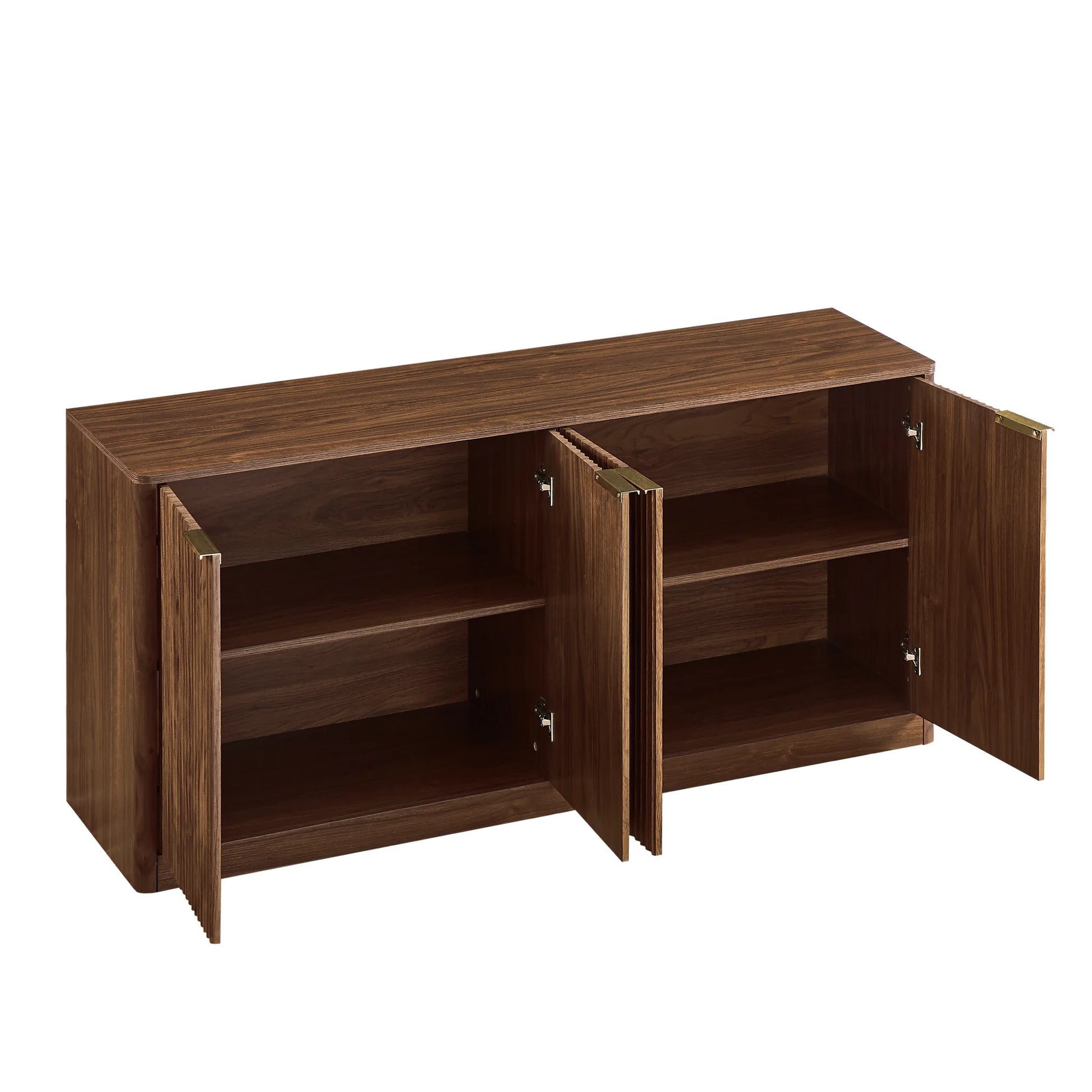 59-inch modern wavy sideboard, curved contour design storage cabinet, 4-door cabinet with storage function, suitable for kitchen/bedroom/living room, Walnut, 59.0'L x 15.7'W x 27.7'H detail view 10