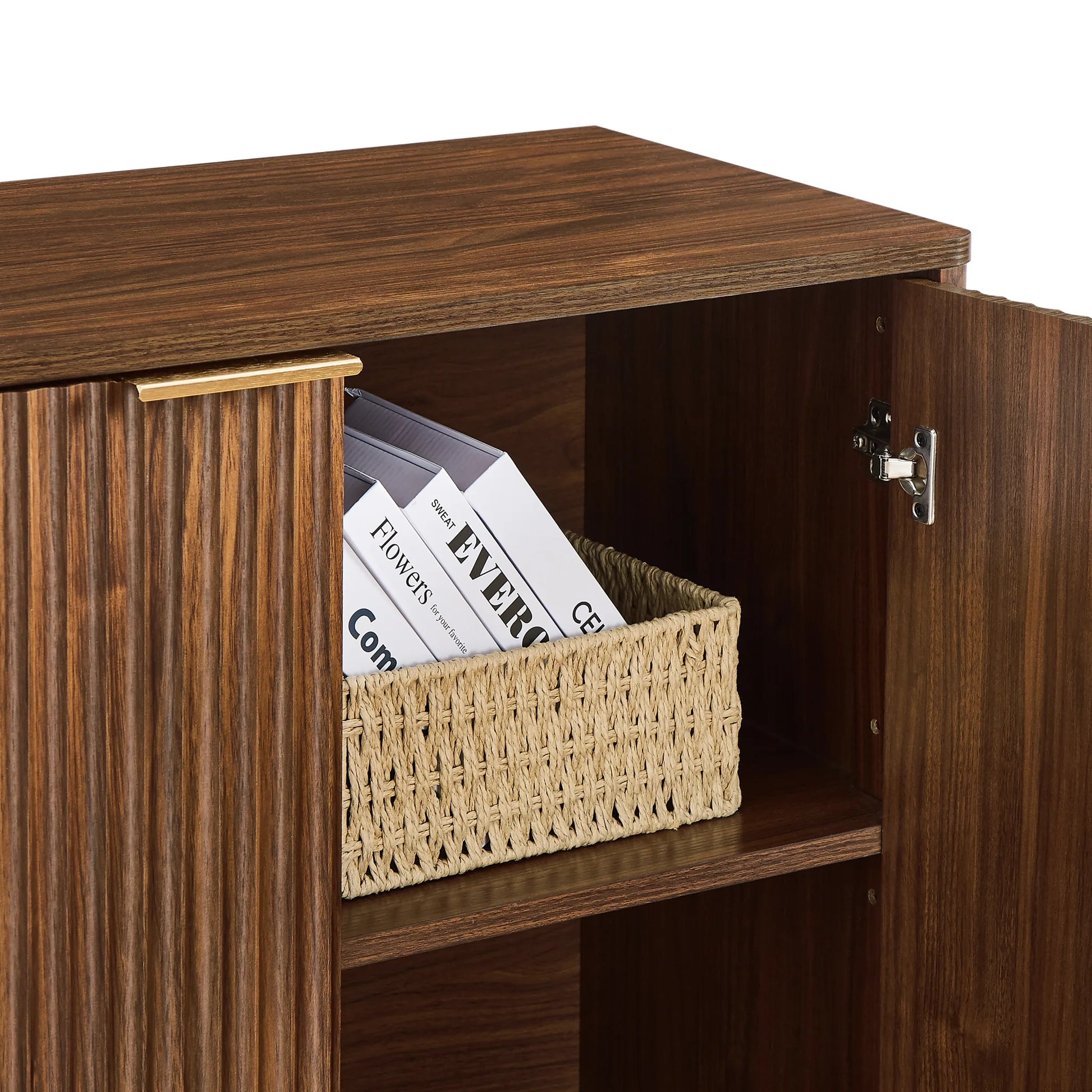 59-inch modern wavy sideboard, curved contour design storage cabinet, 4-door cabinet with storage function, suitable for kitchen/bedroom/living room, Walnut, 59.0'L x 15.7'W x 27.7'H detail view 13