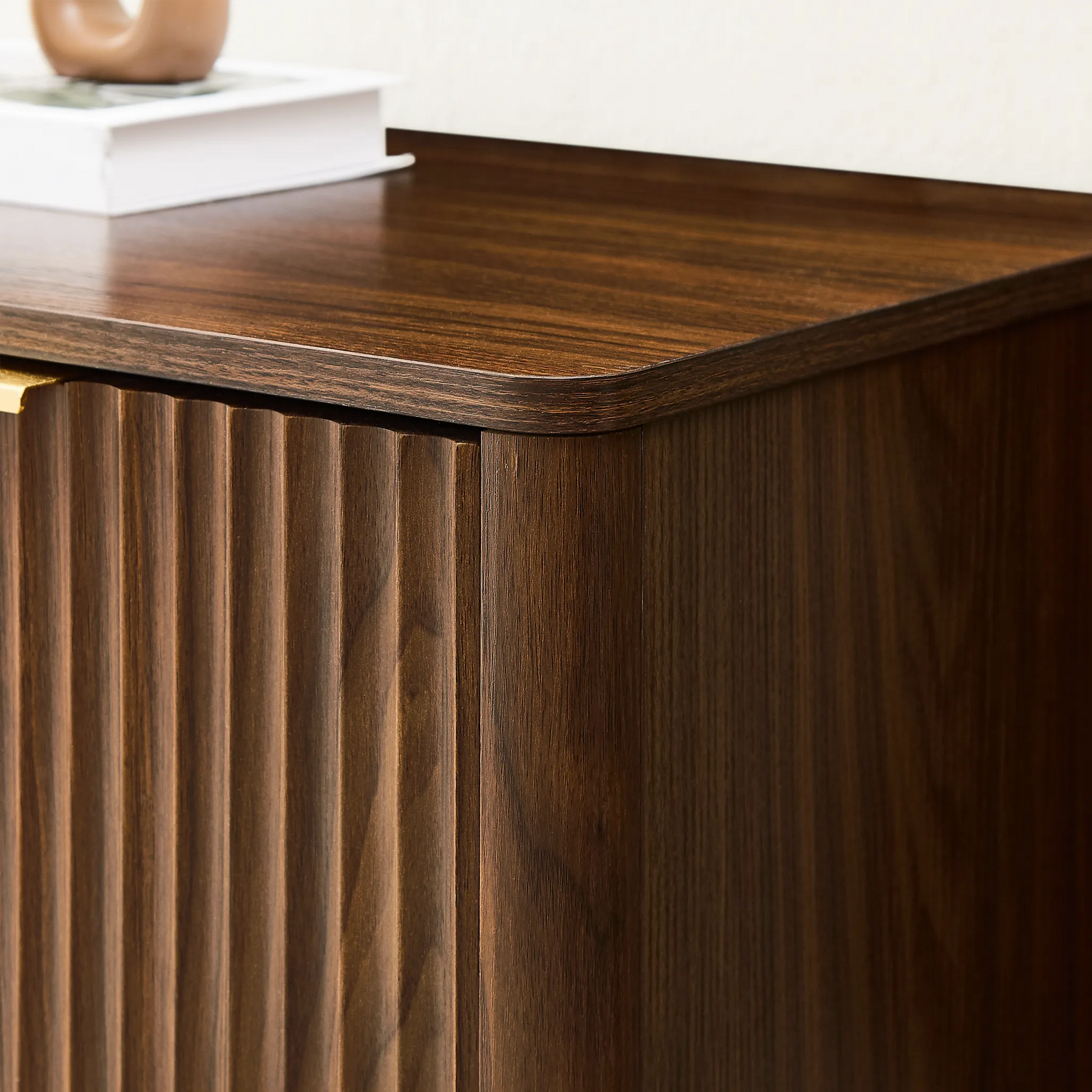 59-inch modern wavy sideboard, curved contour design storage cabinet, 4-door cabinet with storage function, suitable for kitchen/bedroom/living room, Walnut, 59.0'L x 15.7'W x 27.7'H detail view 14
