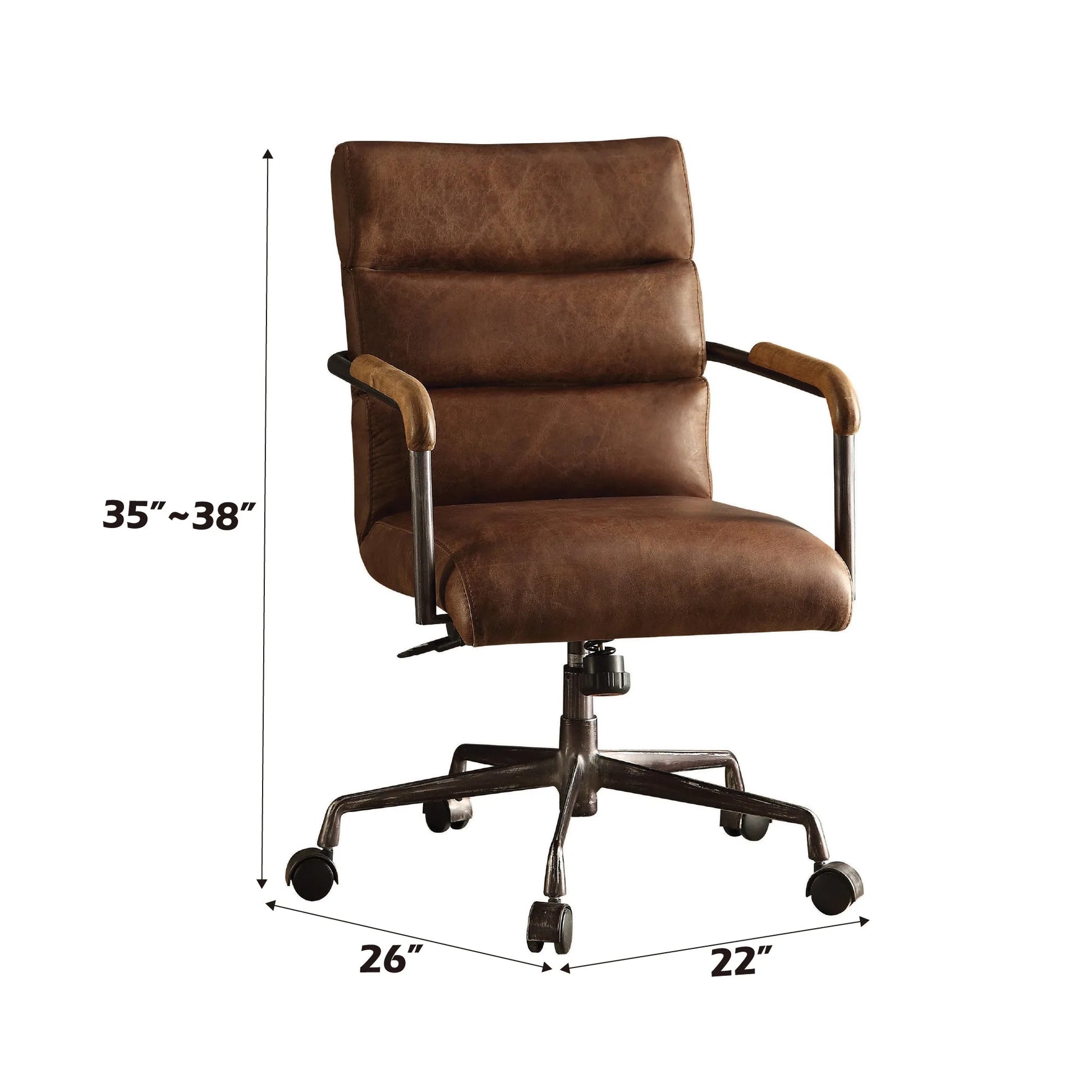 Harith Retro Brown Top Grain Leather Office Chair with Adjustable Height and Swivel Seat detail view 3