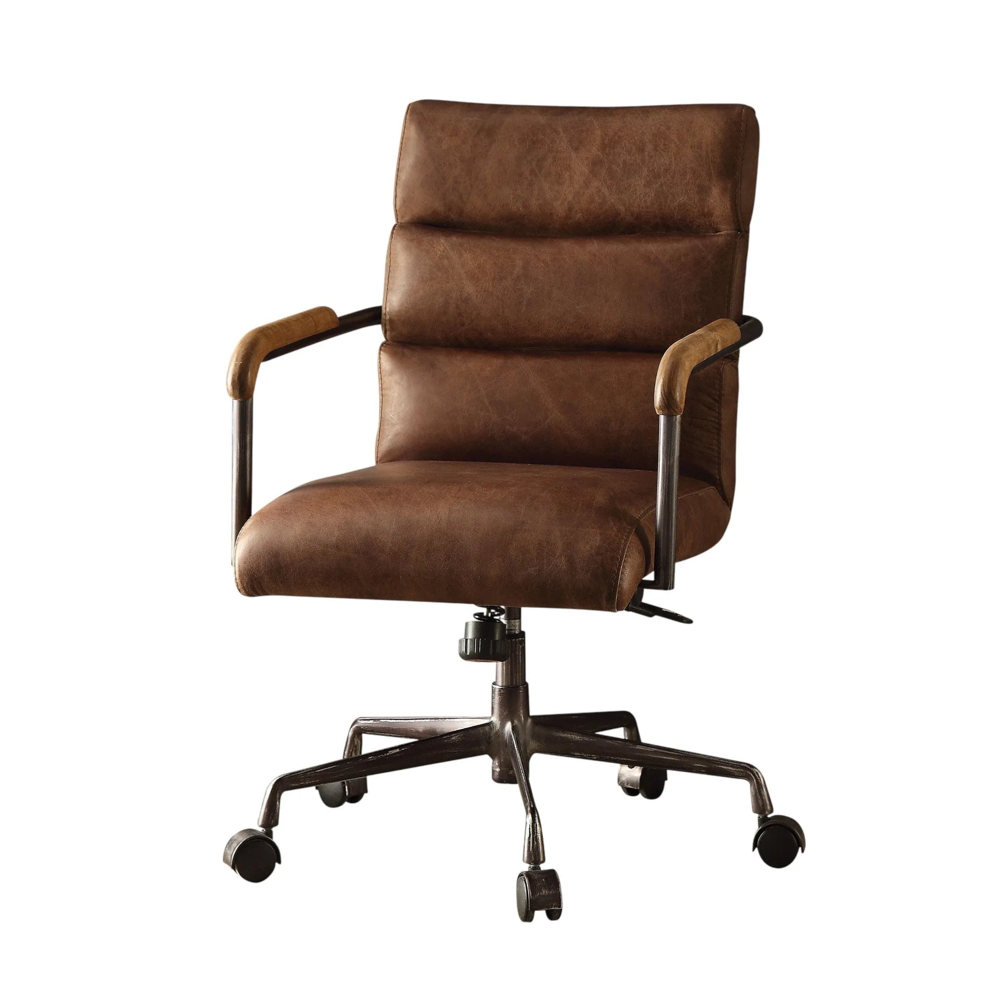 Harith Retro Brown Top Grain Leather Office Chair with Adjustable Height and Swivel Seat detail view 6