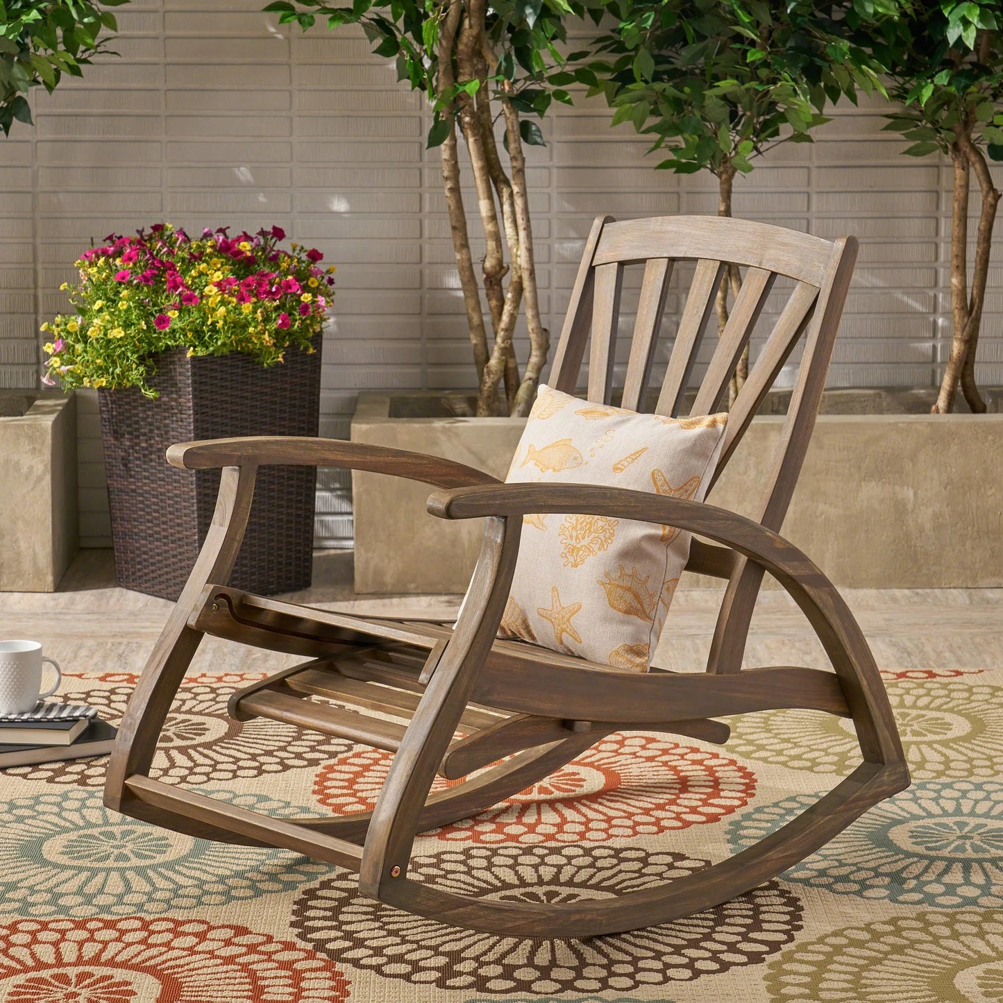 Outdoor Reclining Rocking Chair, Grey lifestyle view