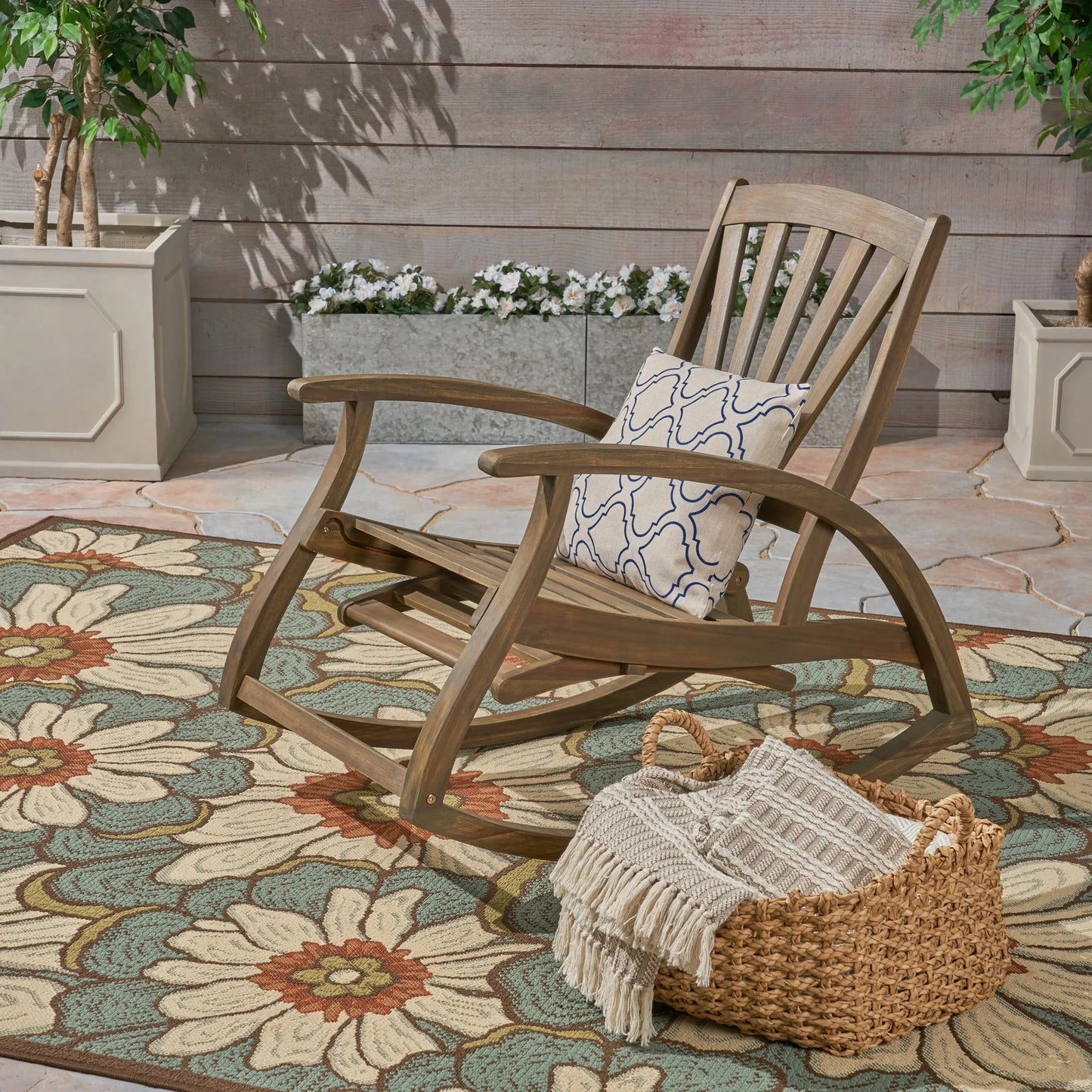 Outdoor Reclining Rocking Chair, Grey detail view 5