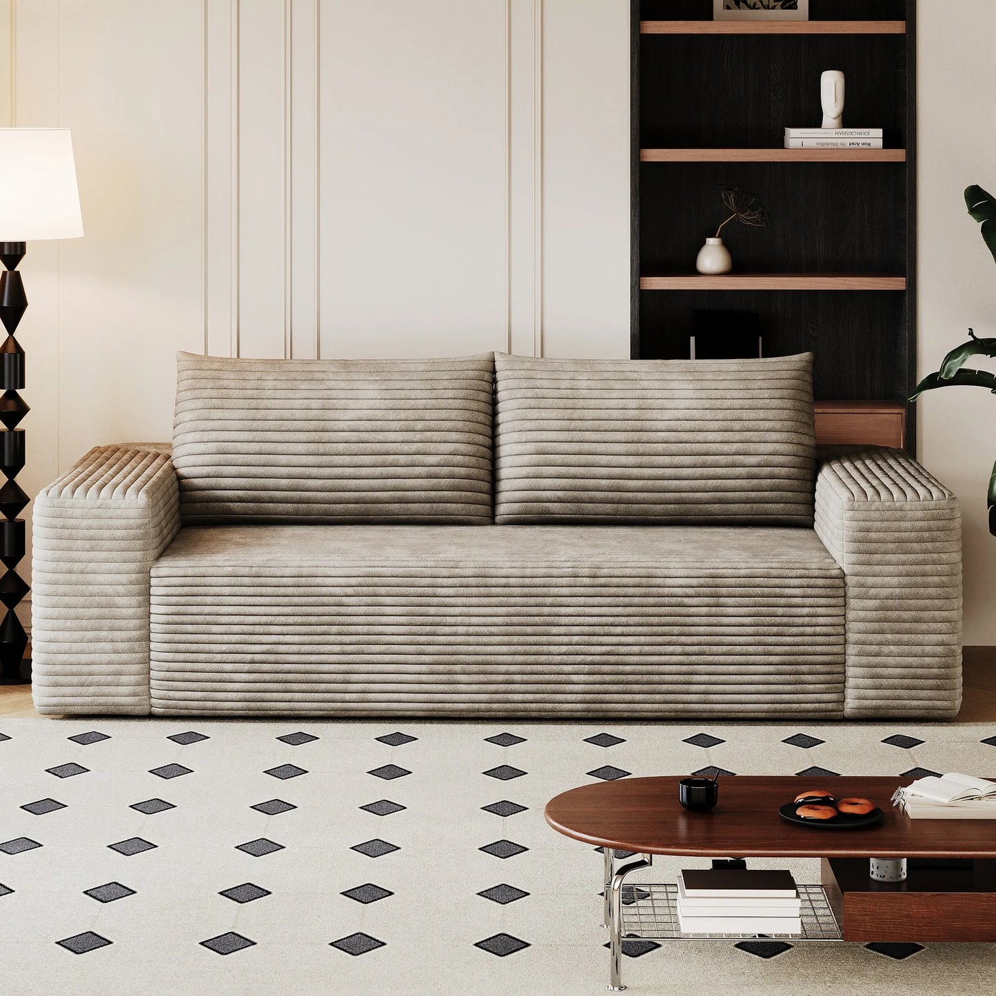 71' 3-Seater Sofa, Corduroy Fabric, Deep Seat Couches, Comfy Loveseat Sofa, No Assembly, 1pcs for Living room, Bedroom, Conference room, Apartment, Camel detail view 7
