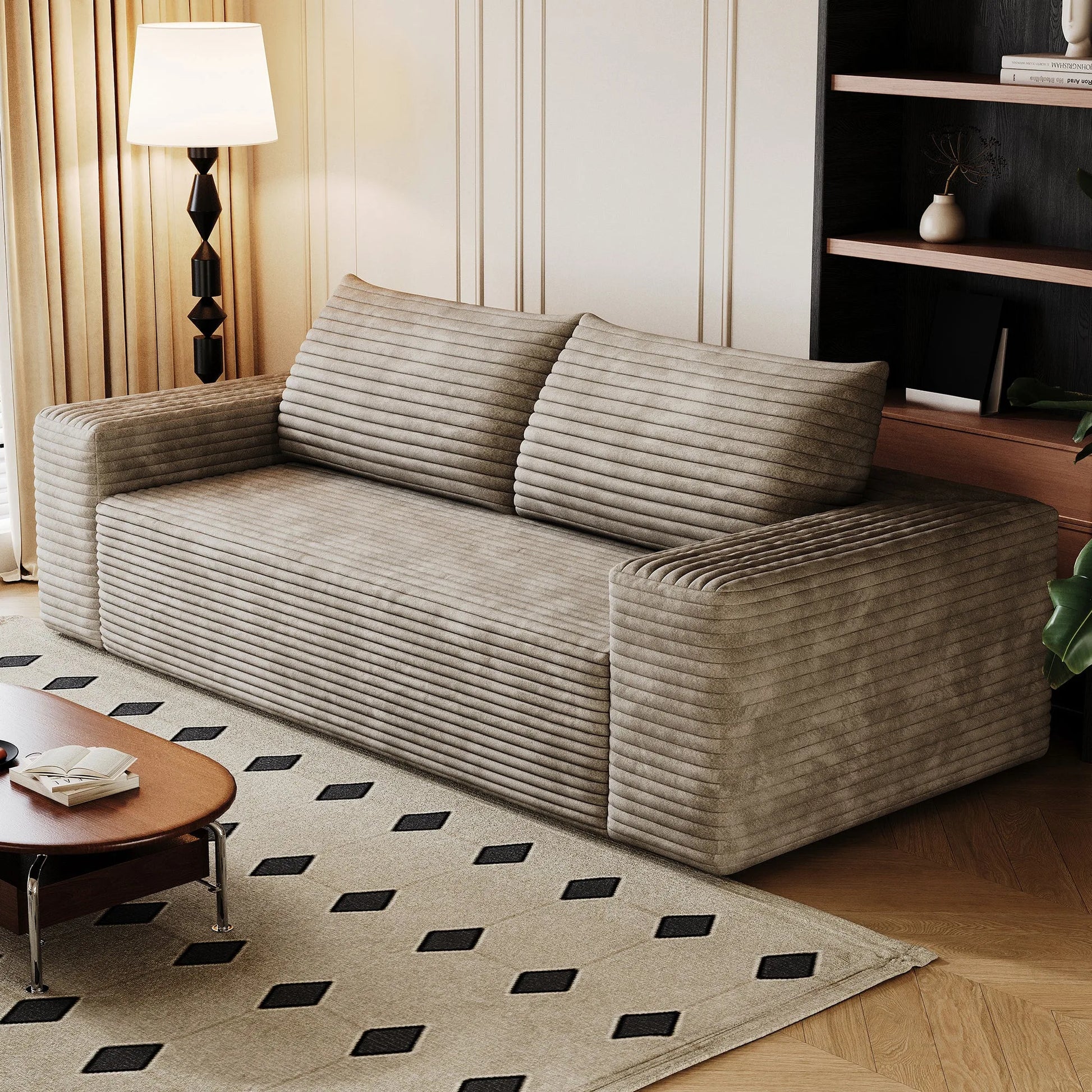 71' 3-Seater Sofa, Corduroy Fabric, Deep Seat Couches, Comfy Loveseat Sofa, No Assembly, 1pcs for Living room, Bedroom, Conference room, Apartment, Camel detail view 8