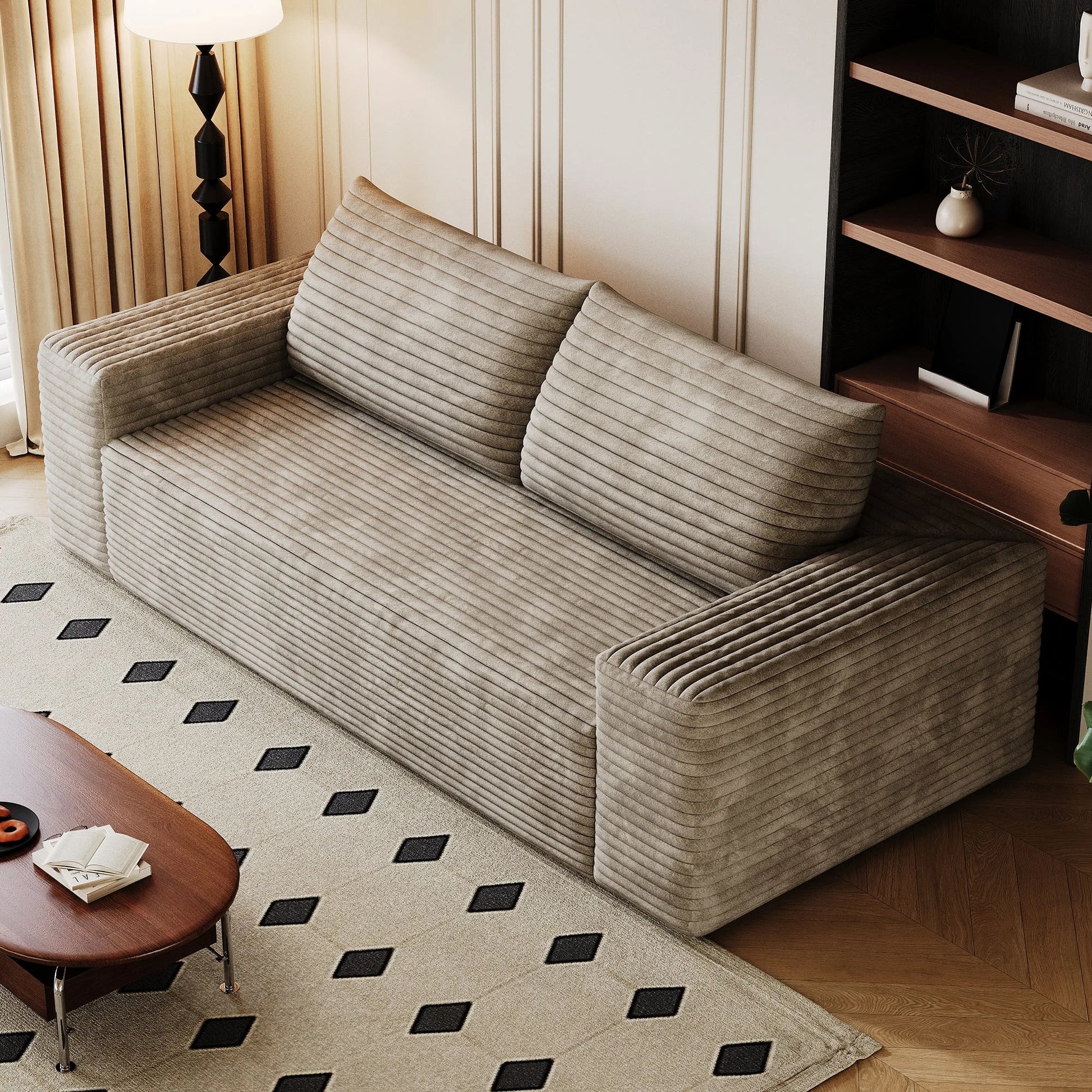 71' 3-Seater Sofa, Corduroy Fabric, Deep Seat Couches, Comfy Loveseat Sofa, No Assembly, 1pcs for Living room, Bedroom, Conference room, Apartment, Camel detail view 9