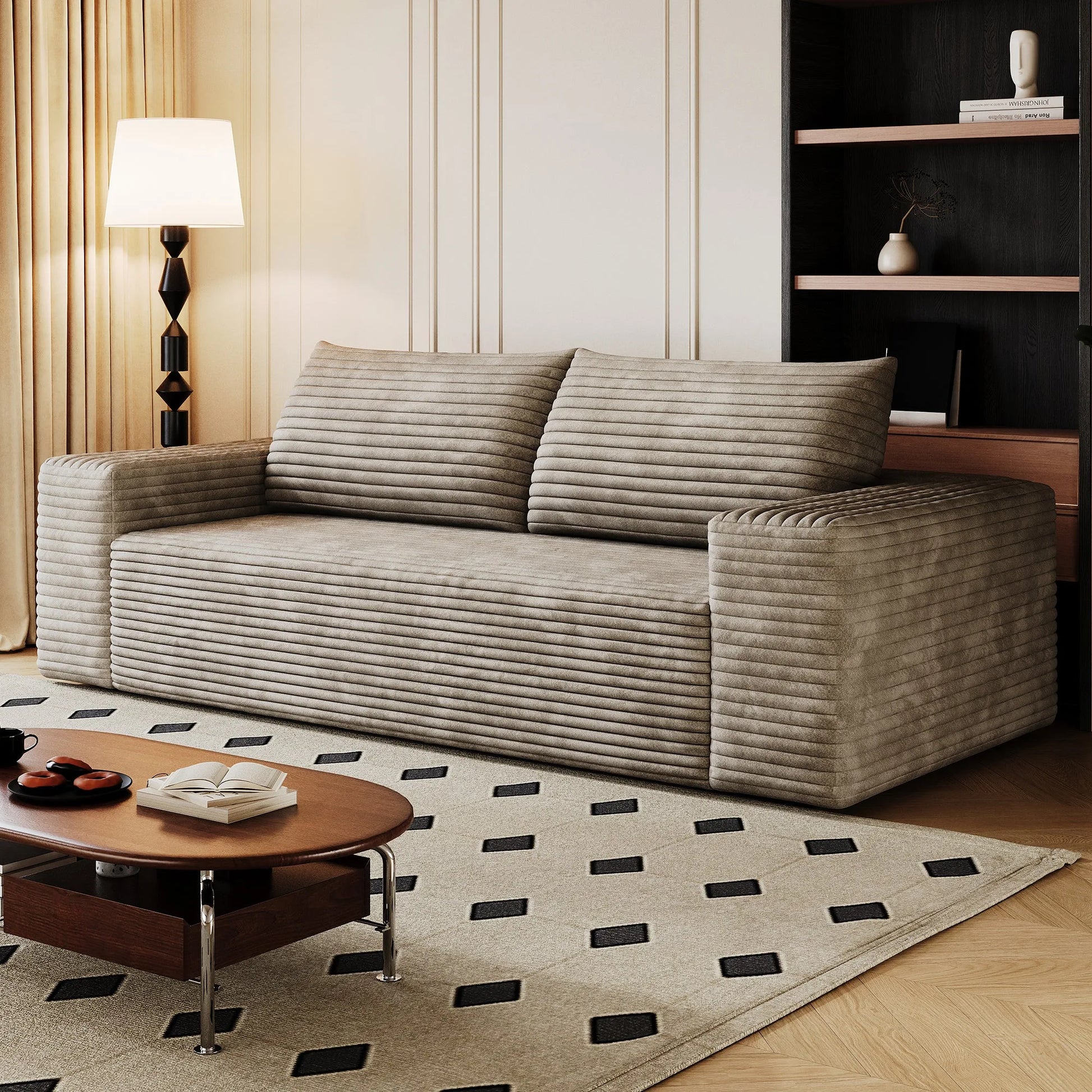 71' 3-Seater Sofa, Corduroy Fabric, Deep Seat Couches, Comfy Loveseat Sofa, No Assembly, 1pcs for Living room, Bedroom, Conference room, Apartment, Camel detail view 10