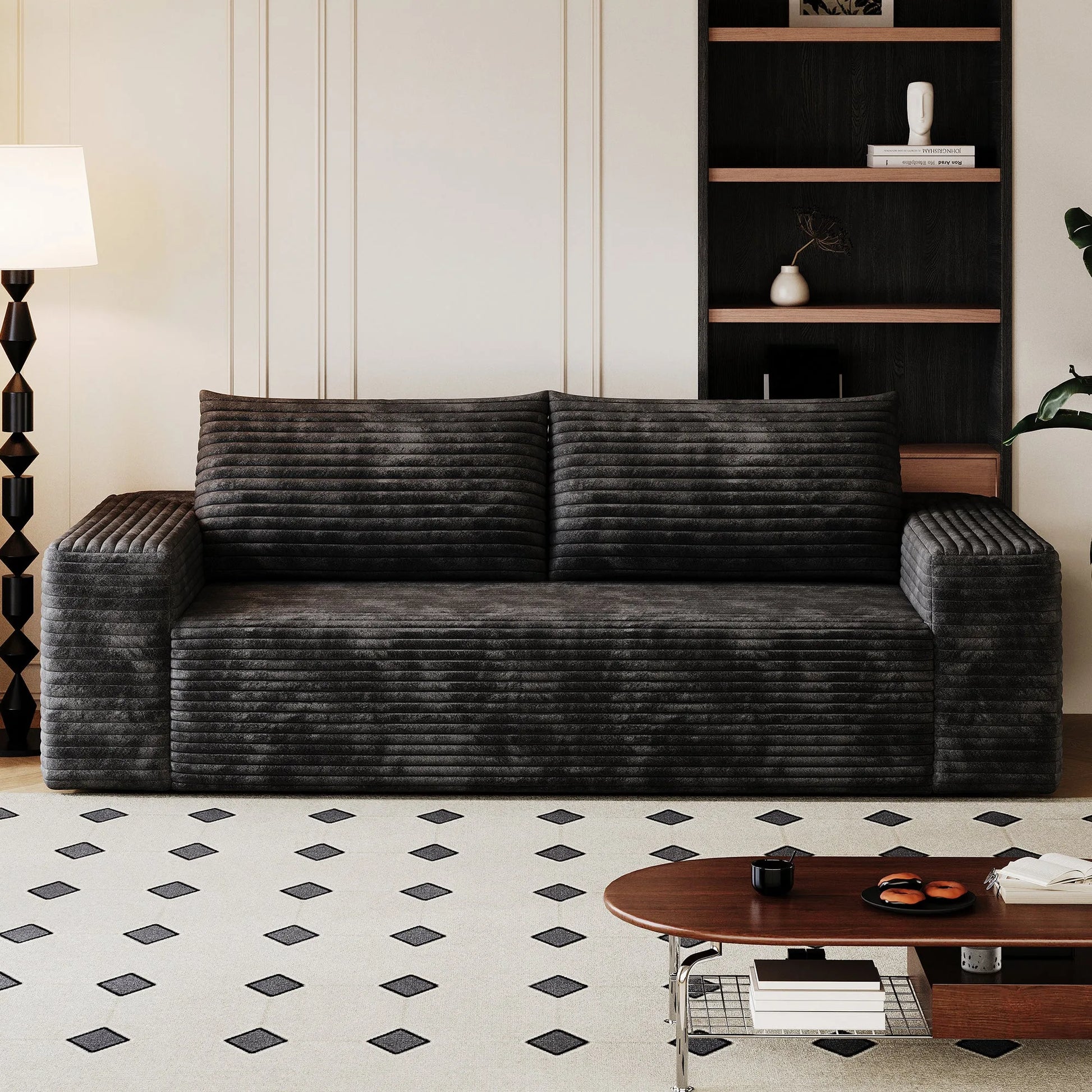 71' 3-Seater Sofa, Corduroy Fabric, Deep Seat Couches, Comfy Loveseat Sofa, No Assembly, 1pcs for Living room, Bedroom, Conference room, Apartment, Camel detail view 21