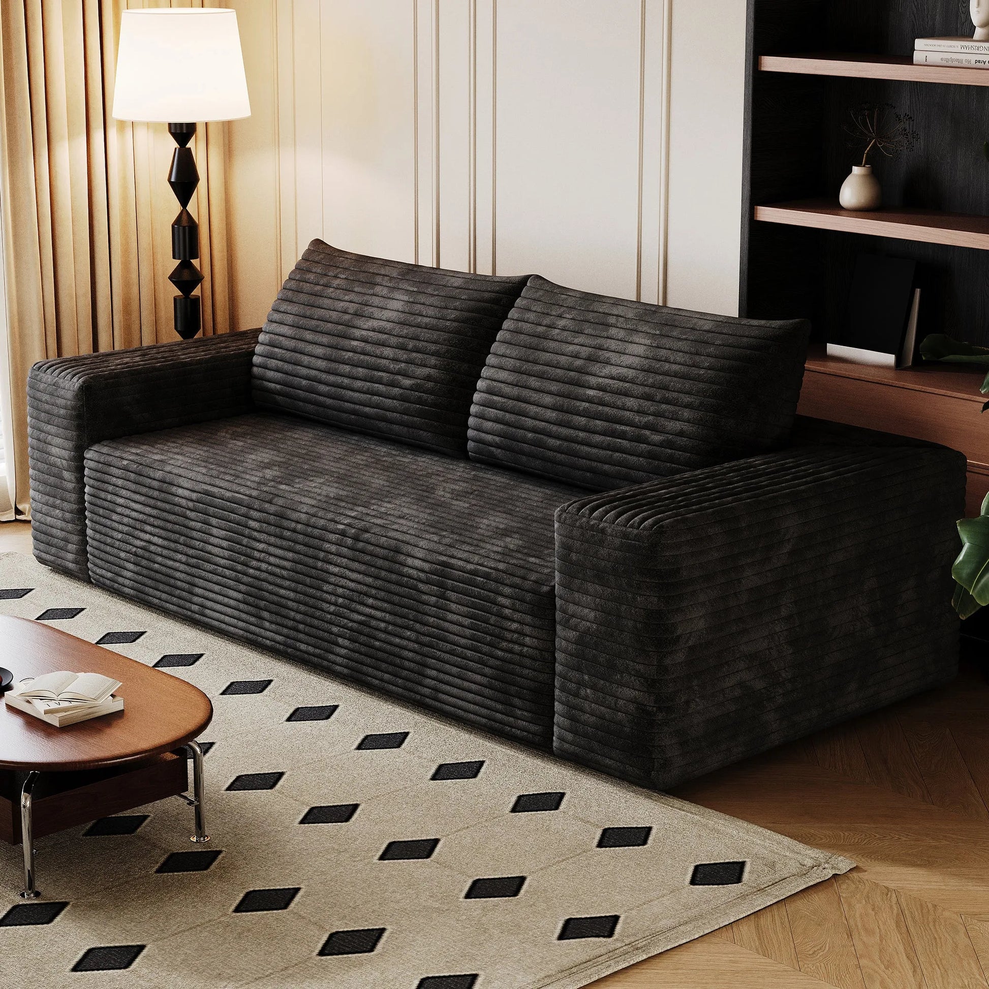 71' 3-Seater Sofa, Corduroy Fabric, Deep Seat Couches, Comfy Loveseat Sofa, No Assembly, 1pcs for Living room, Bedroom, Conference room, Apartment, Camel detail view 22