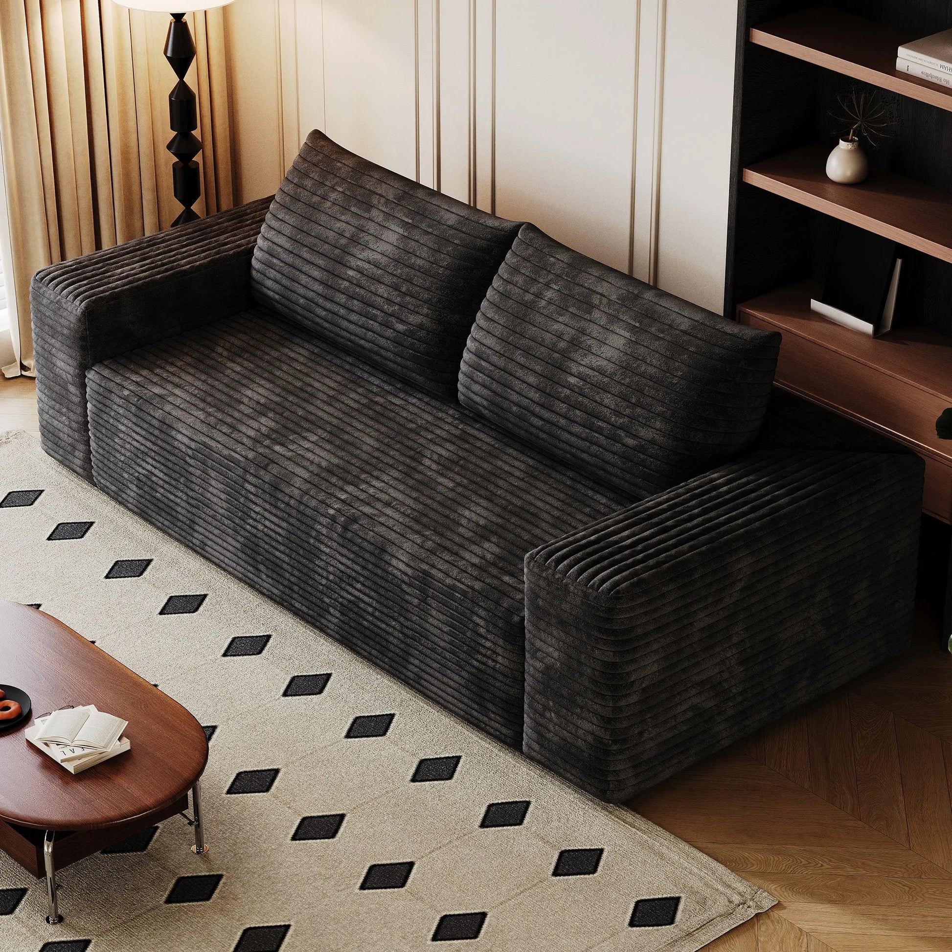 71' 3-Seater Sofa, Corduroy Fabric, Deep Seat Couches, Comfy Loveseat Sofa, No Assembly, 1pcs for Living room, Bedroom, Conference room, Apartment, Camel detail view 23