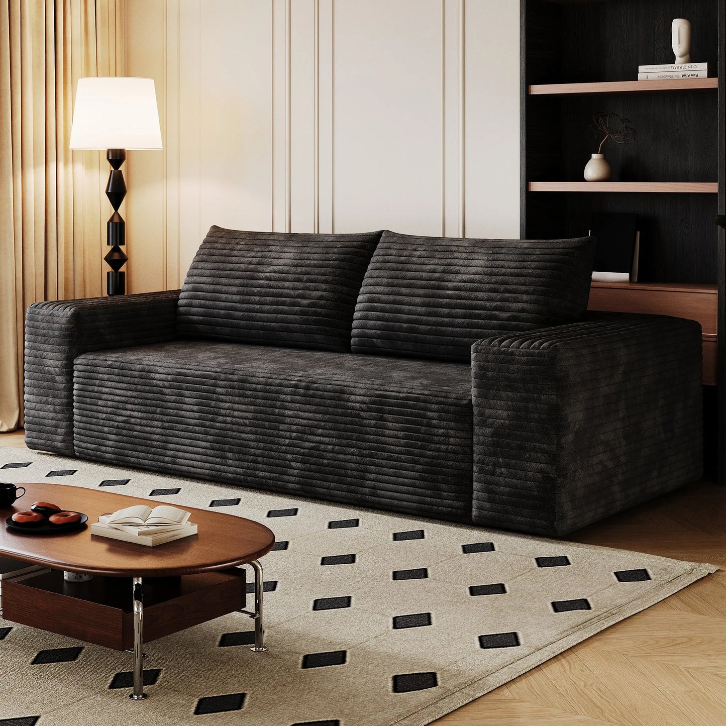 71' 3-Seater Sofa, Corduroy Fabric, Deep Seat Couches, Comfy Loveseat Sofa, No Assembly, 1pcs for Living room, Bedroom, Conference room, Apartment, Camel detail view 24