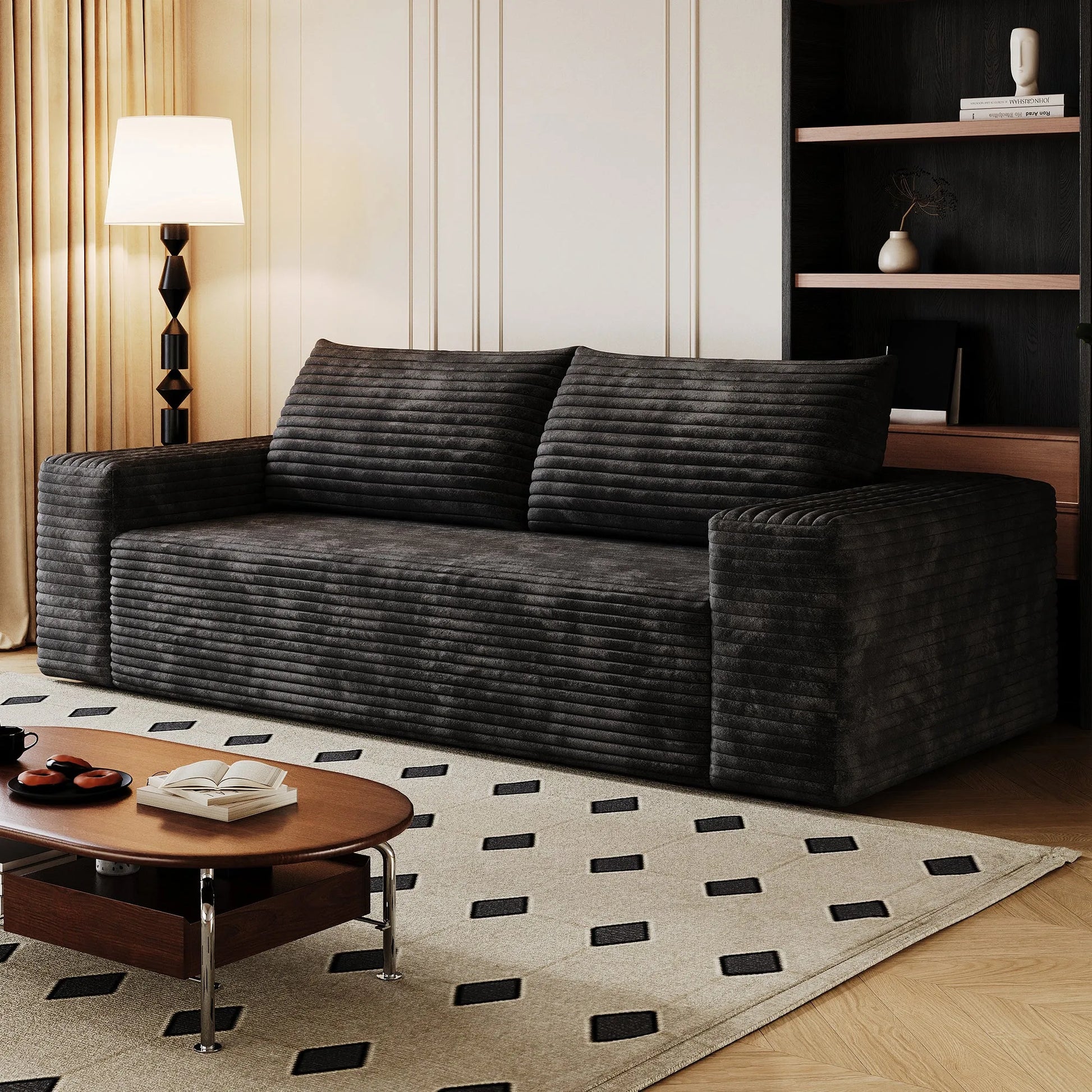 71' 3-Seater Sofa, Corduroy Fabric, Deep Seat Couches, Comfy Loveseat Sofa, No Assembly, 1pcs for Living room, Bedroom, Conference room, Apartment, Camel detail view 24