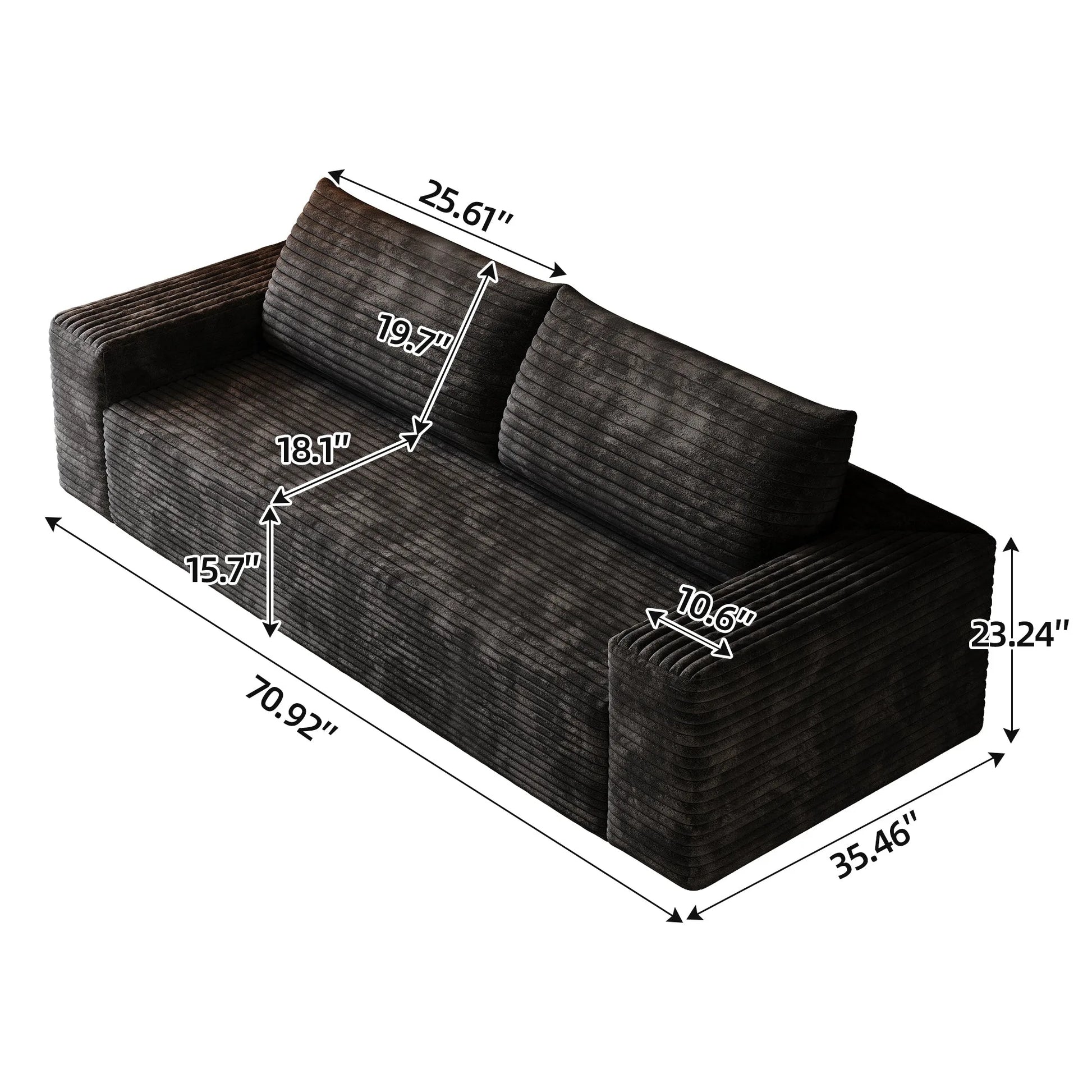 71' 3-Seater Sofa, Corduroy Fabric, Deep Seat Couches, Comfy Loveseat Sofa, No Assembly, 1pcs for Living room, Bedroom, Conference room, Apartment, Camel detail view 26
