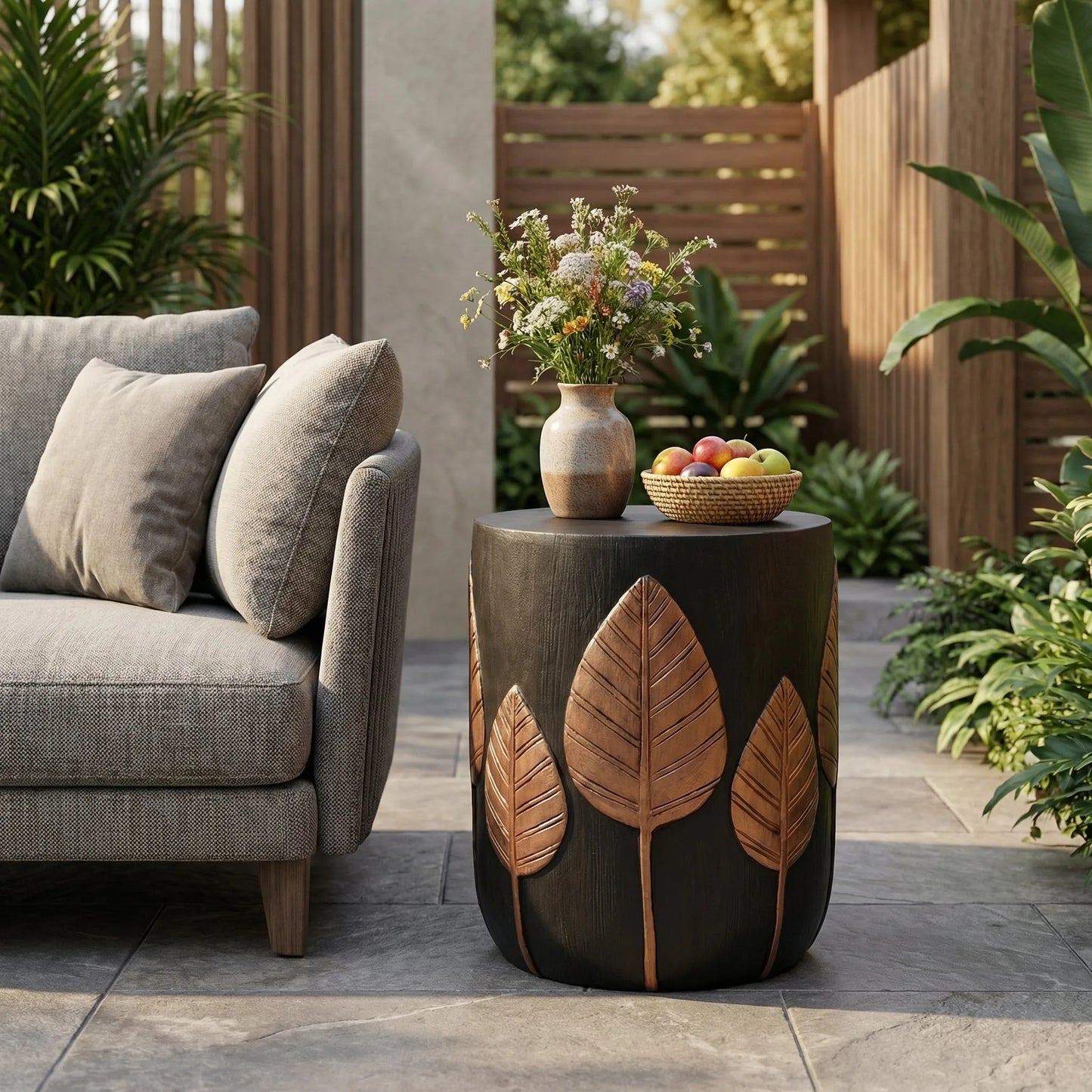 Outdoor LightWeight Concrete Side Table, Copper lifestyle view
