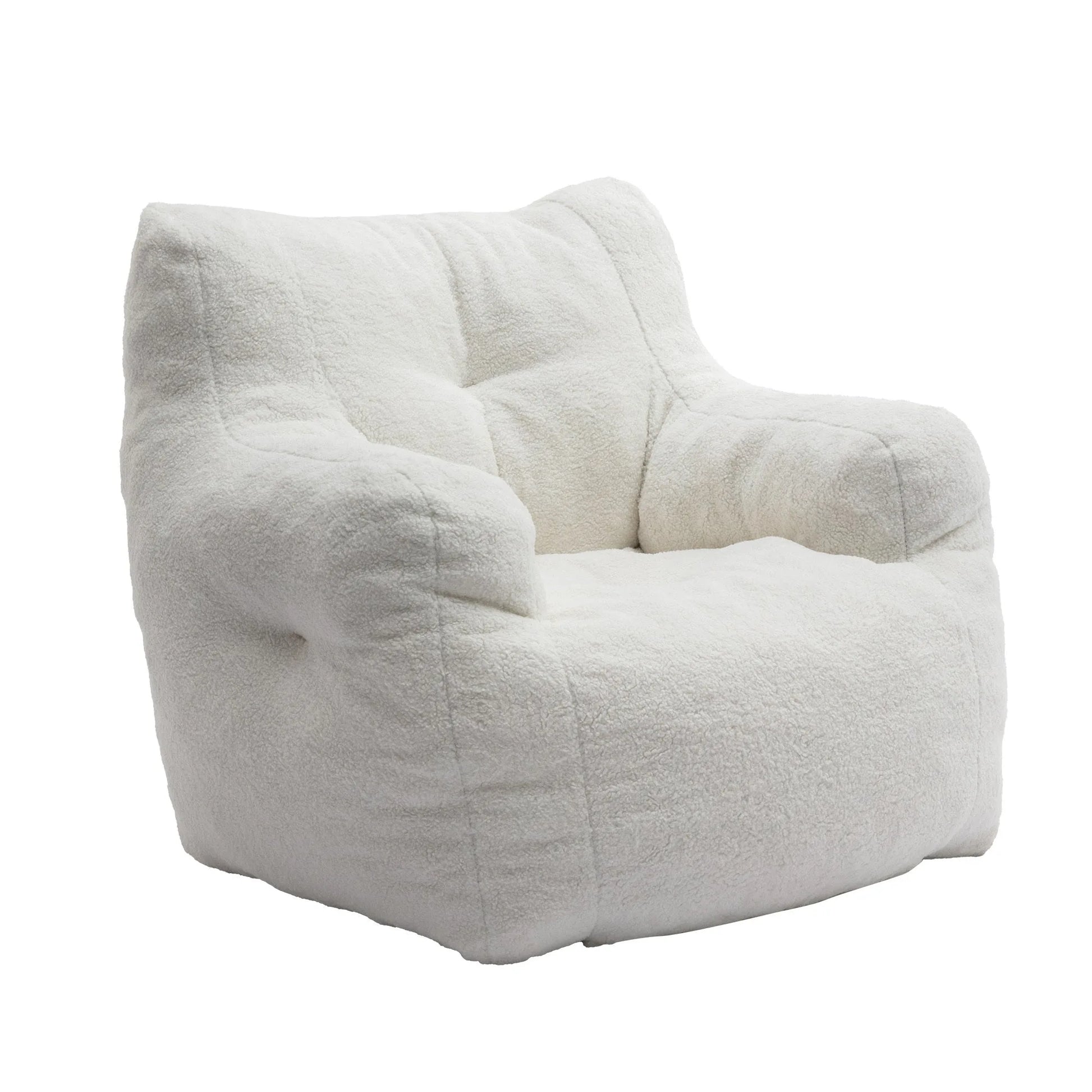 Ivory White Soft Teddy Fabric Tufted Foam Bean Bag Chair with Memory Sponge detail view 2