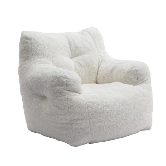 Ivory White Soft Teddy Fabric Tufted Foam Bean Bag Chair with Memory Sponge detail view 2