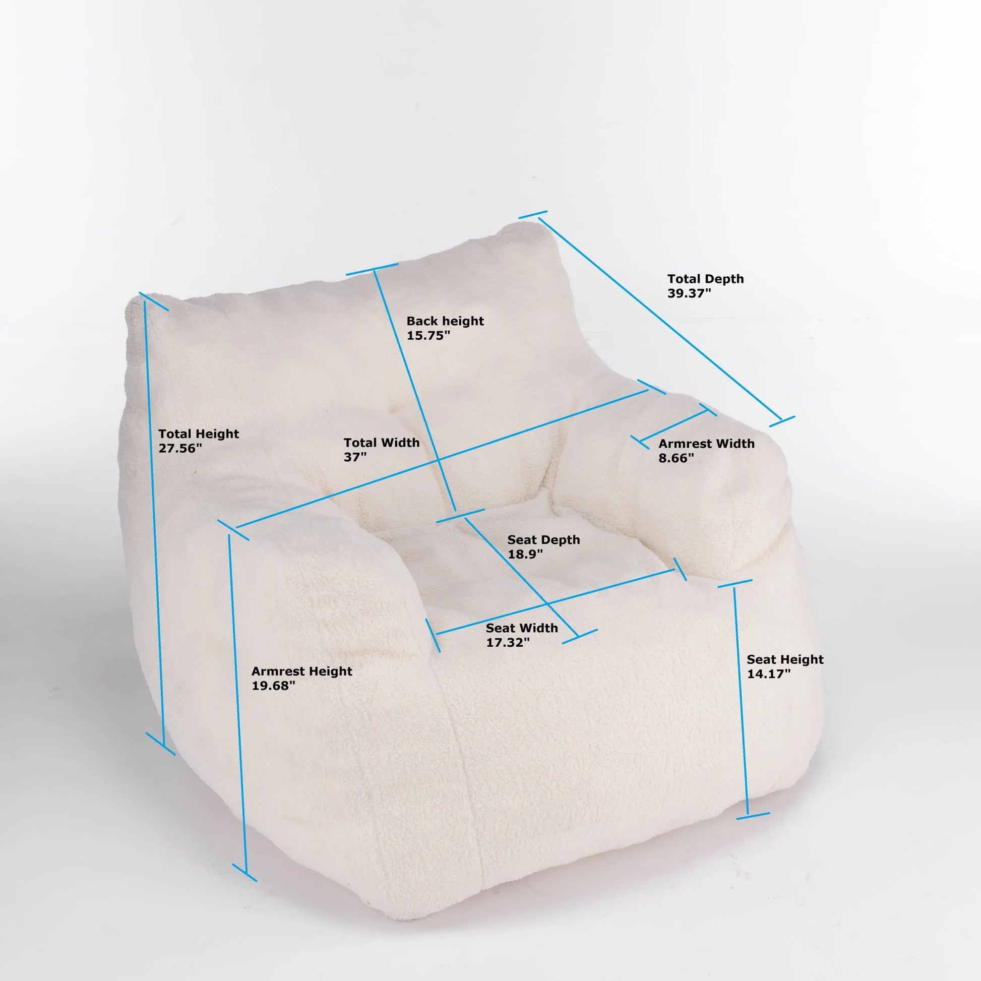 Ivory White Soft Teddy Fabric Tufted Foam Bean Bag Chair with Memory Sponge detail view 3