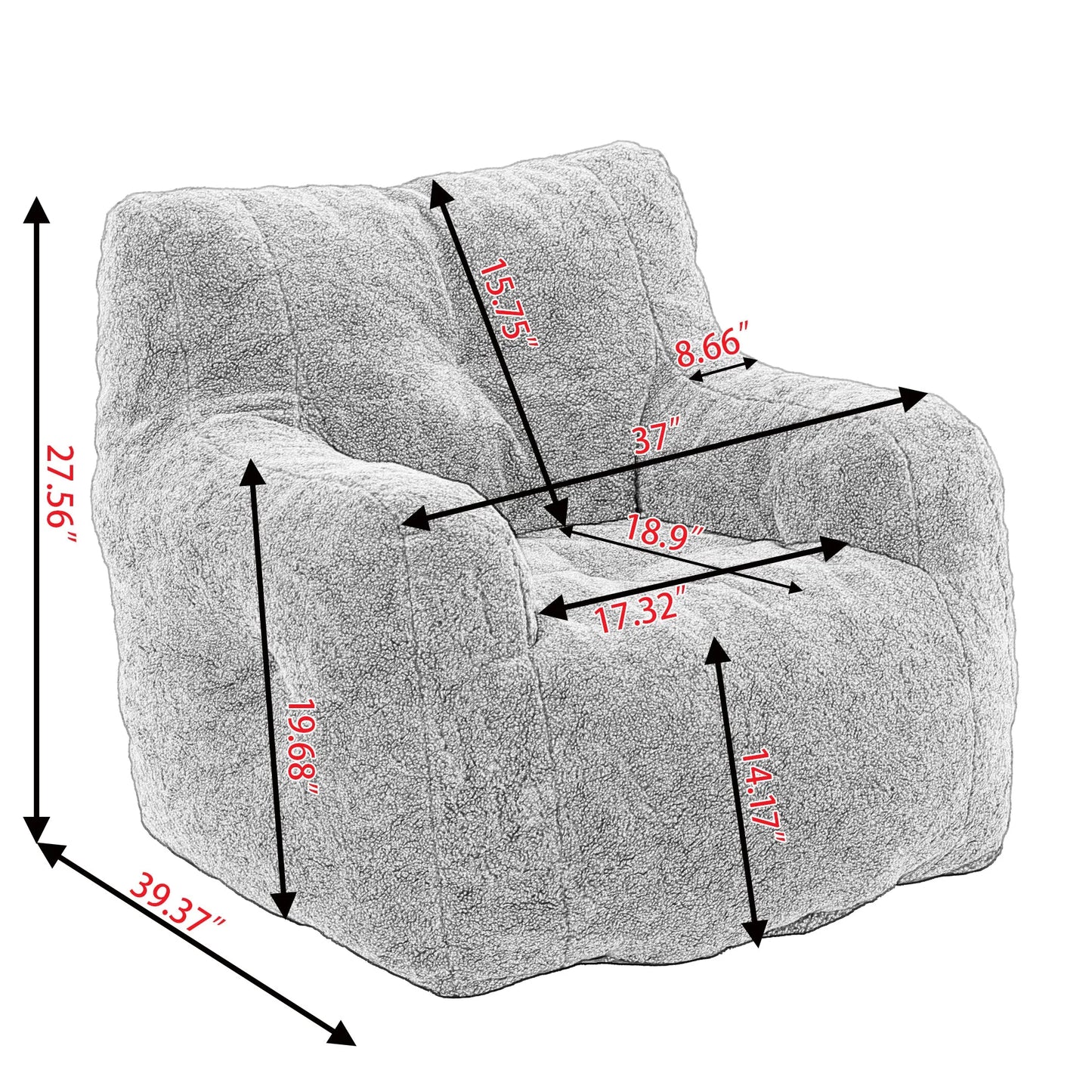 Ivory White Soft Teddy Fabric Tufted Foam Bean Bag Chair with Memory Sponge detail view 6