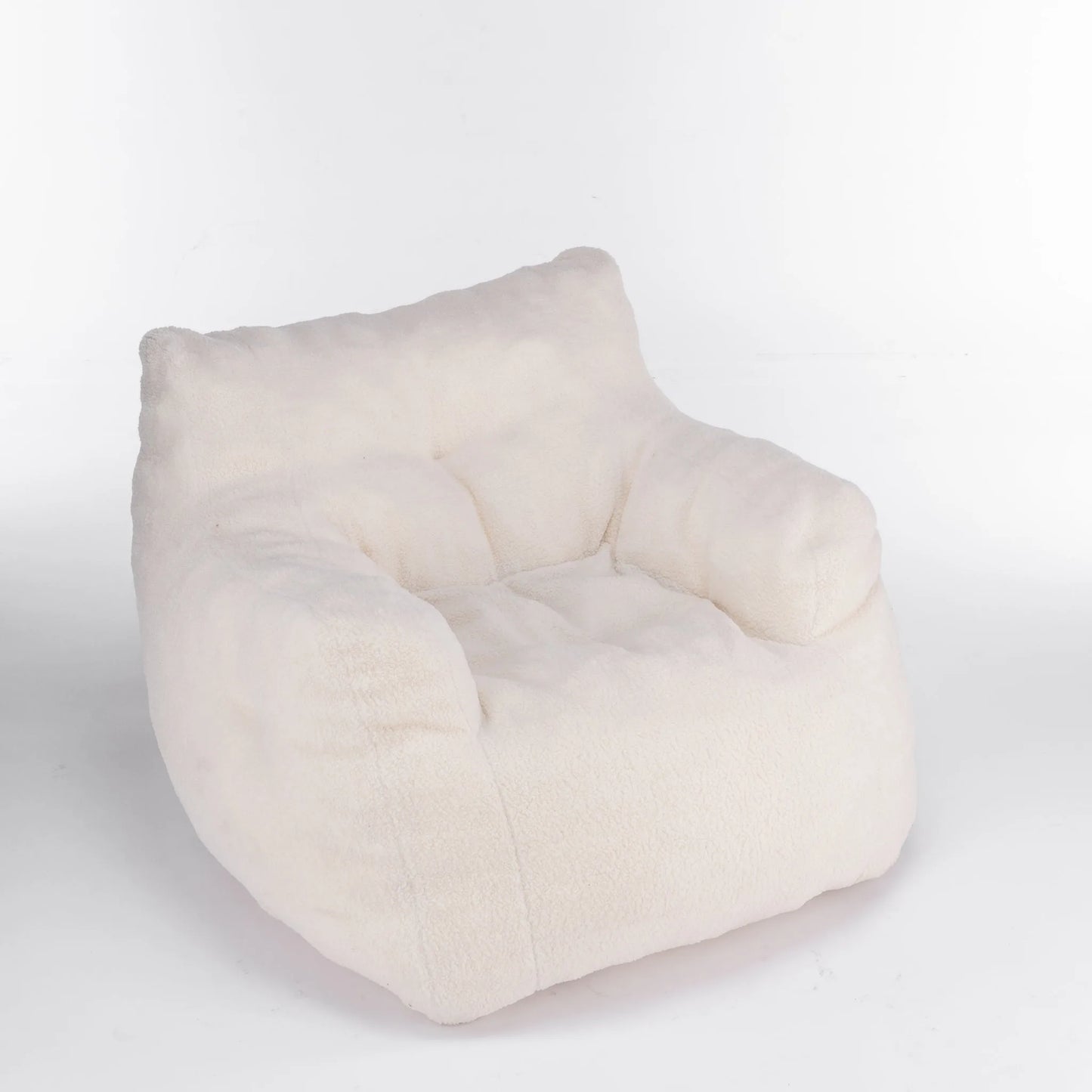 Ivory White Soft Teddy Fabric Tufted Foam Bean Bag Chair with Memory Sponge detail view 7
