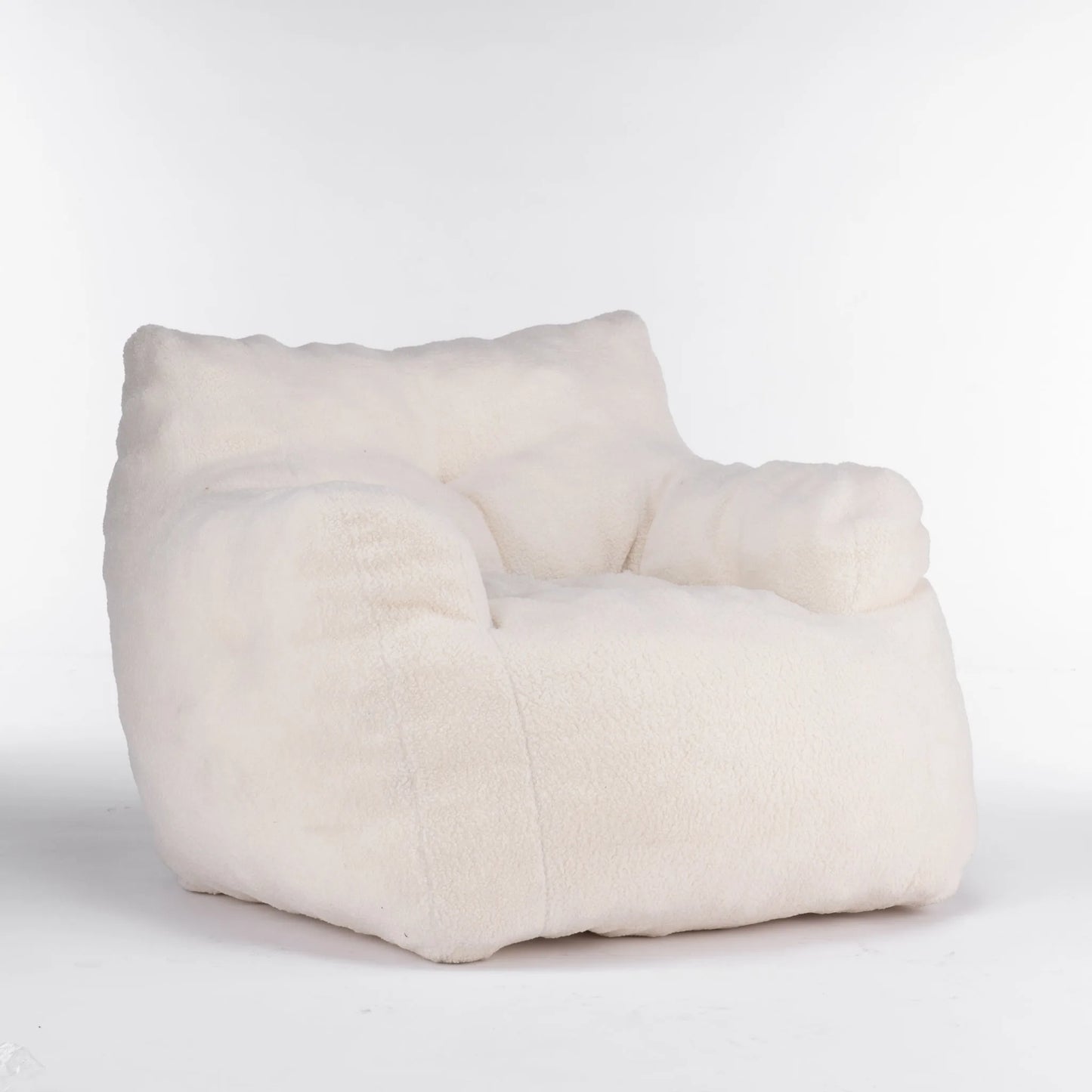 Ivory White Soft Teddy Fabric Tufted Foam Bean Bag Chair with Memory Sponge detail view 8