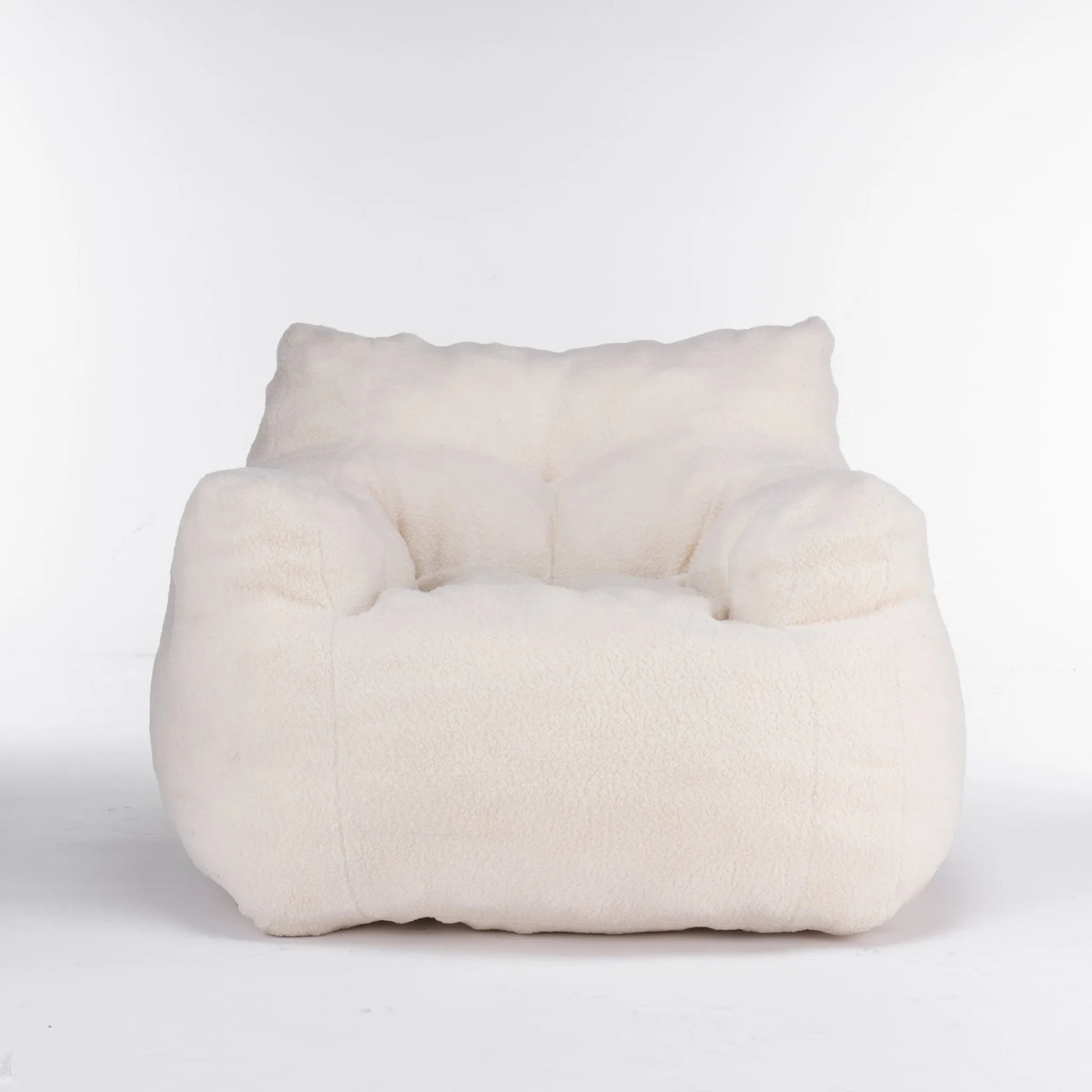Ivory White Soft Teddy Fabric Tufted Foam Bean Bag Chair with Memory Sponge detail view 11