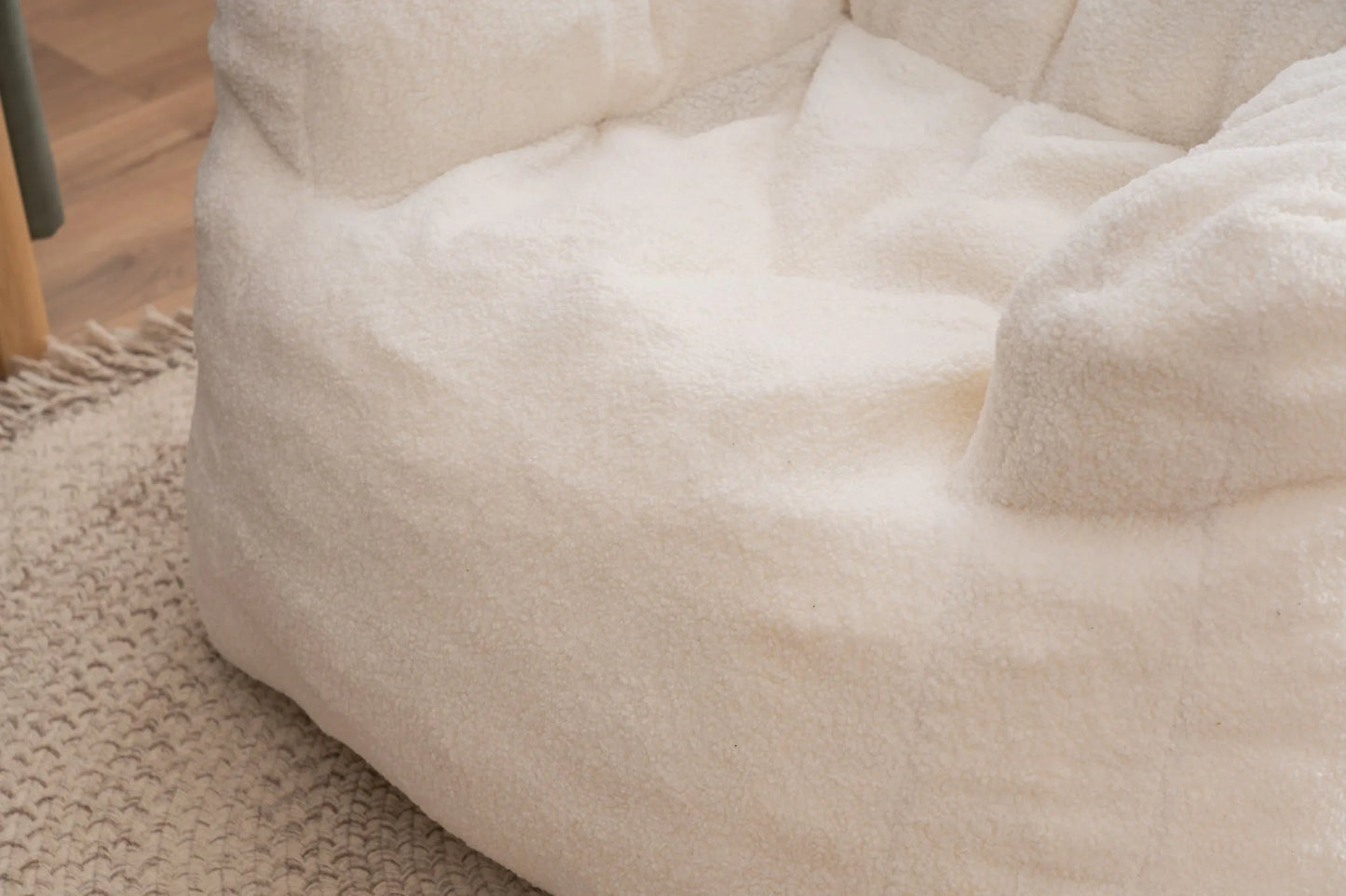 Ivory White Soft Teddy Fabric Tufted Foam Bean Bag Chair with Memory Sponge detail view 18