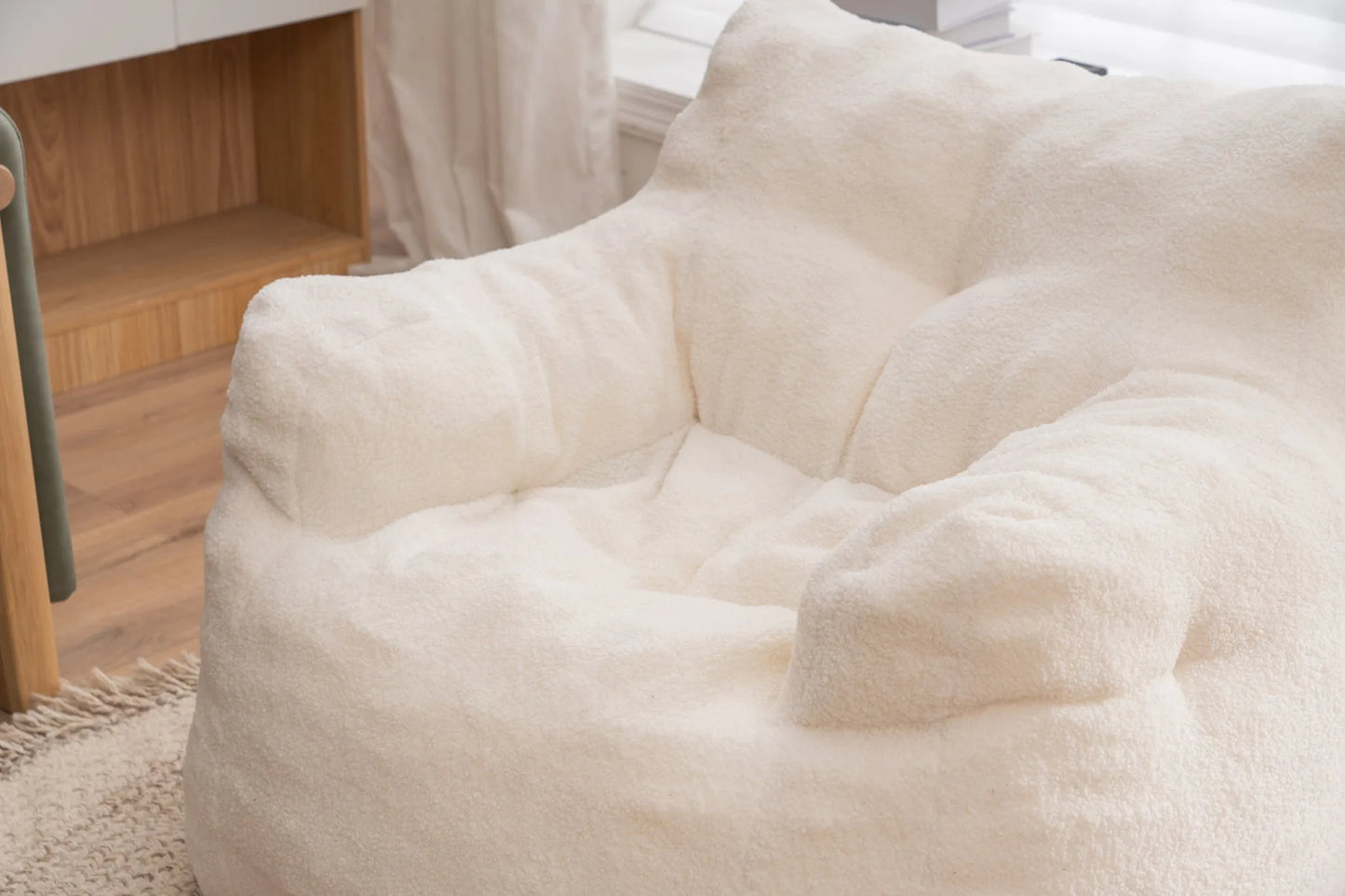 Ivory White Soft Teddy Fabric Tufted Foam Bean Bag Chair with Memory Sponge detail view 19