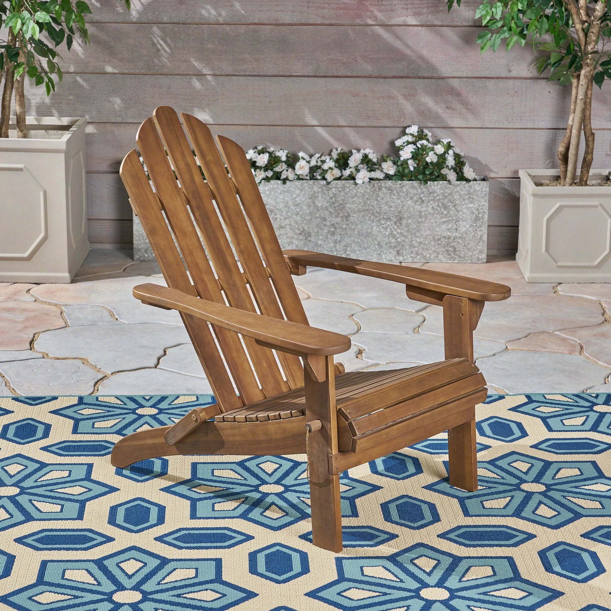 Aurascape Outdoor Acacia Wood Foldable Adirondack Chair, Dark Brown lifestyle view