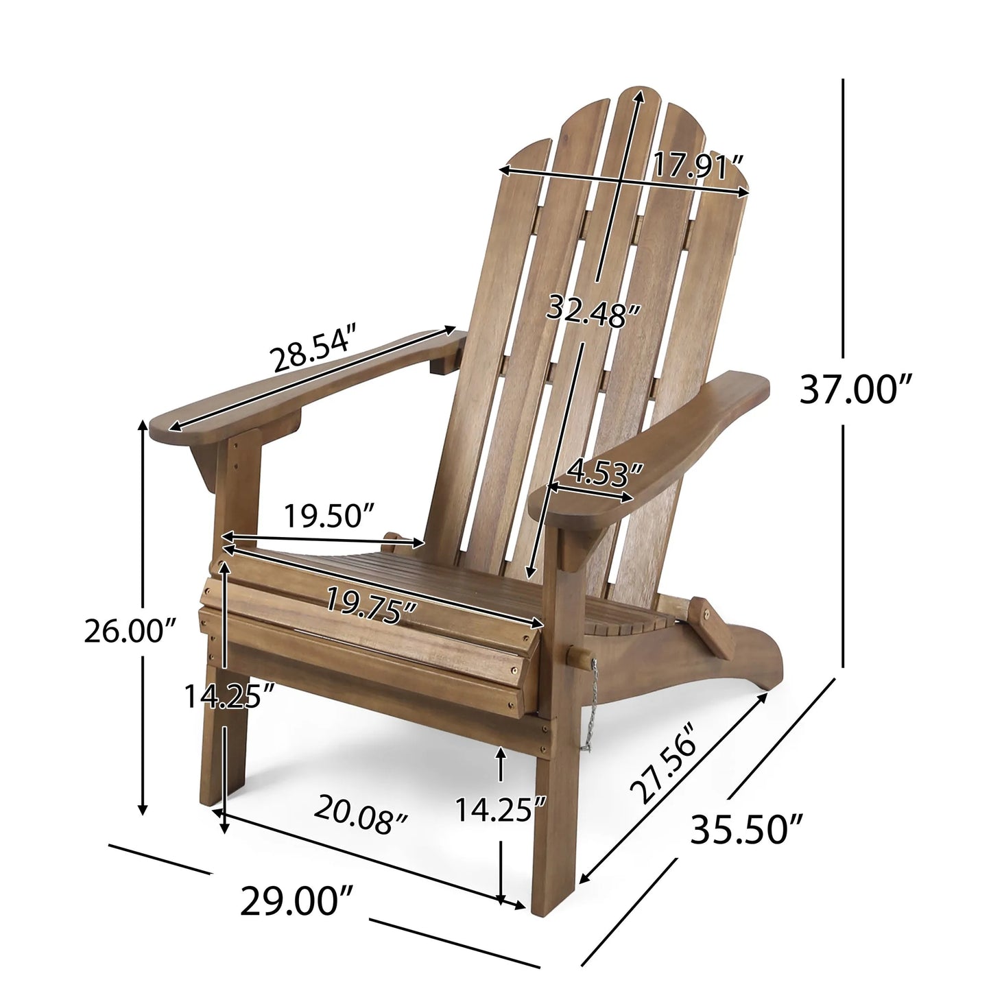 Aurascape Outdoor Acacia Wood Foldable Adirondack Chair, Dark Brown detail view 3