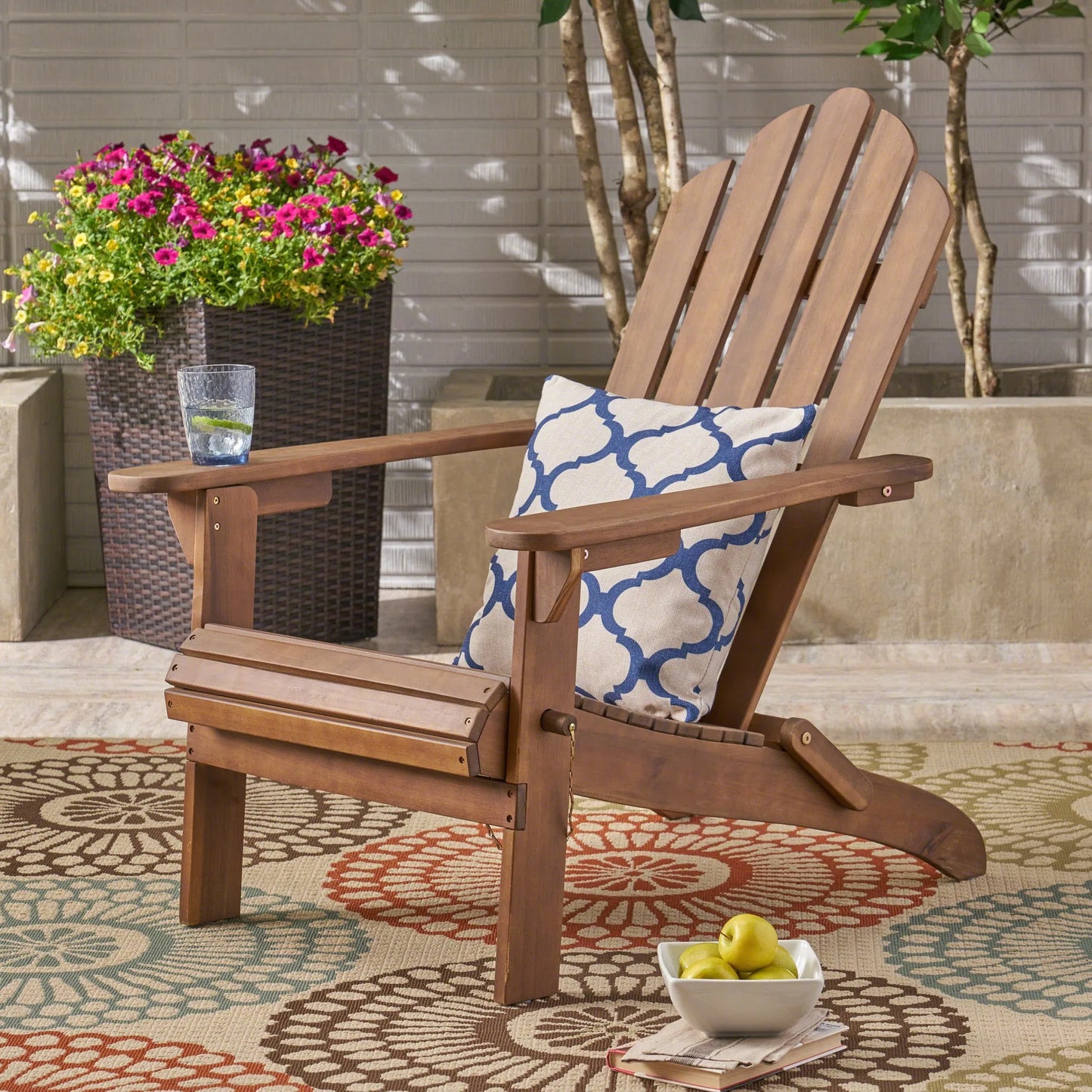 Aurascape Outdoor Acacia Wood Foldable Adirondack Chair, Dark Brown detail view 4