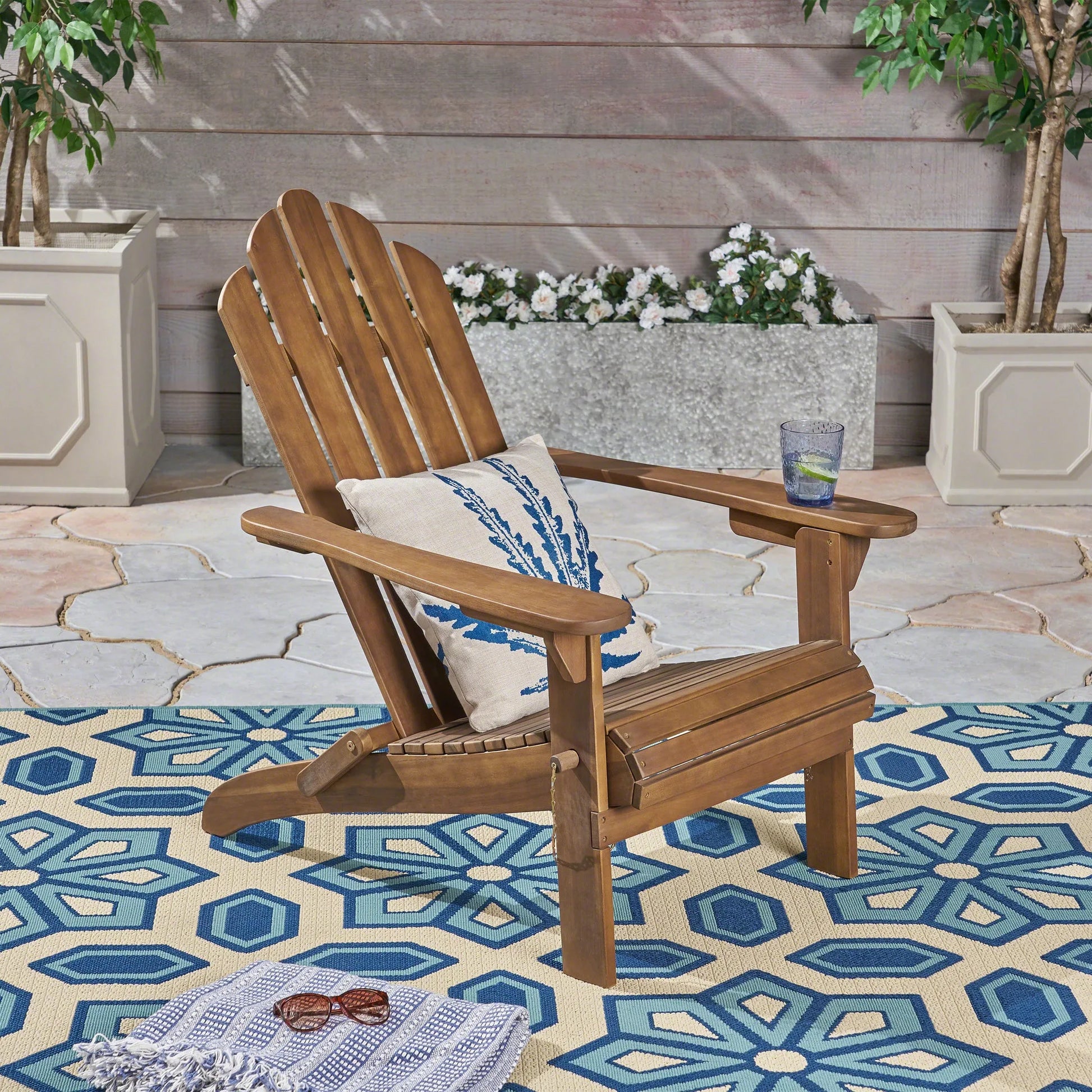 Aurascape Outdoor Acacia Wood Foldable Adirondack Chair, Dark Brown detail view 8