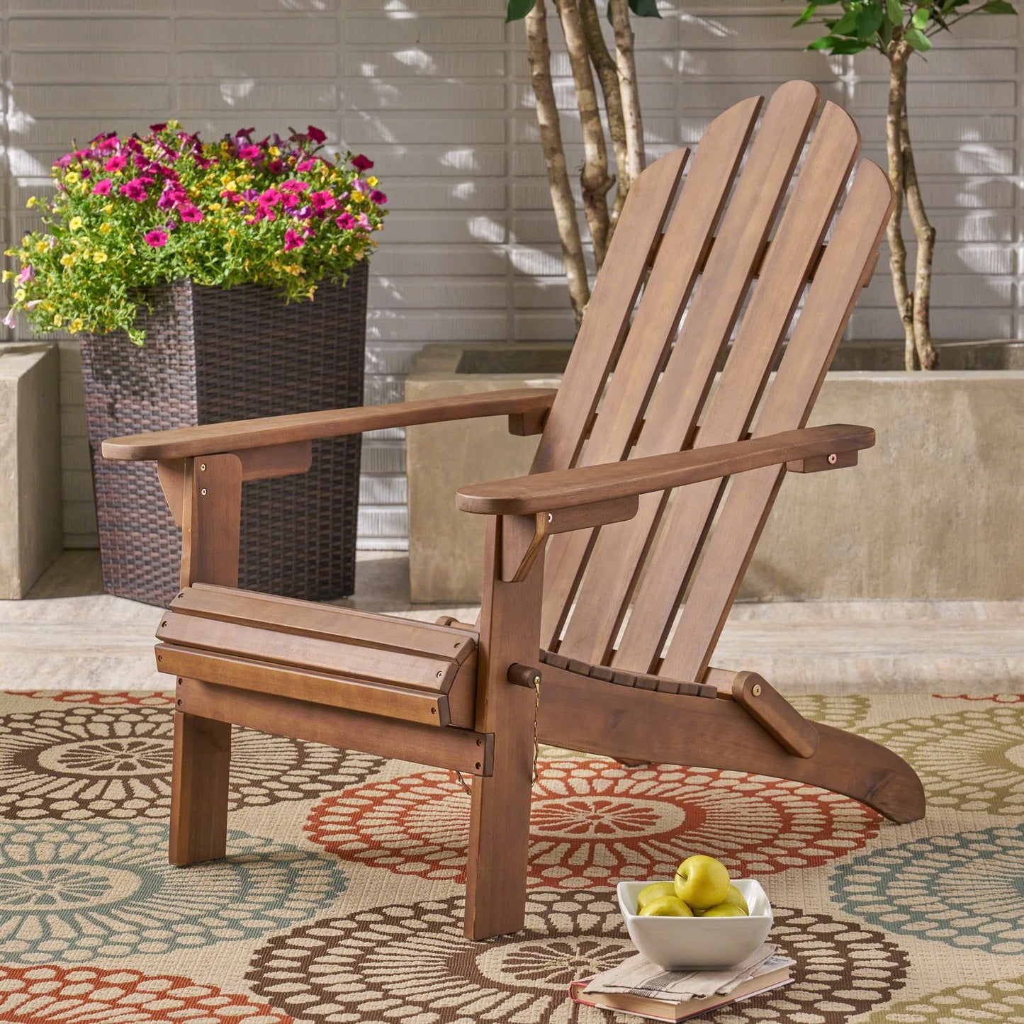 Aurascape Outdoor Acacia Wood Foldable Adirondack Chair, Dark Brown detail view 9