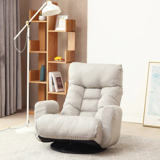 Modern Gray with Metal Frame Swivel Game Lounge Chair with Adjustable Headrest and Waist Support – 360-Degree Rotatable Leisure Chair for Living Room lifestyle view