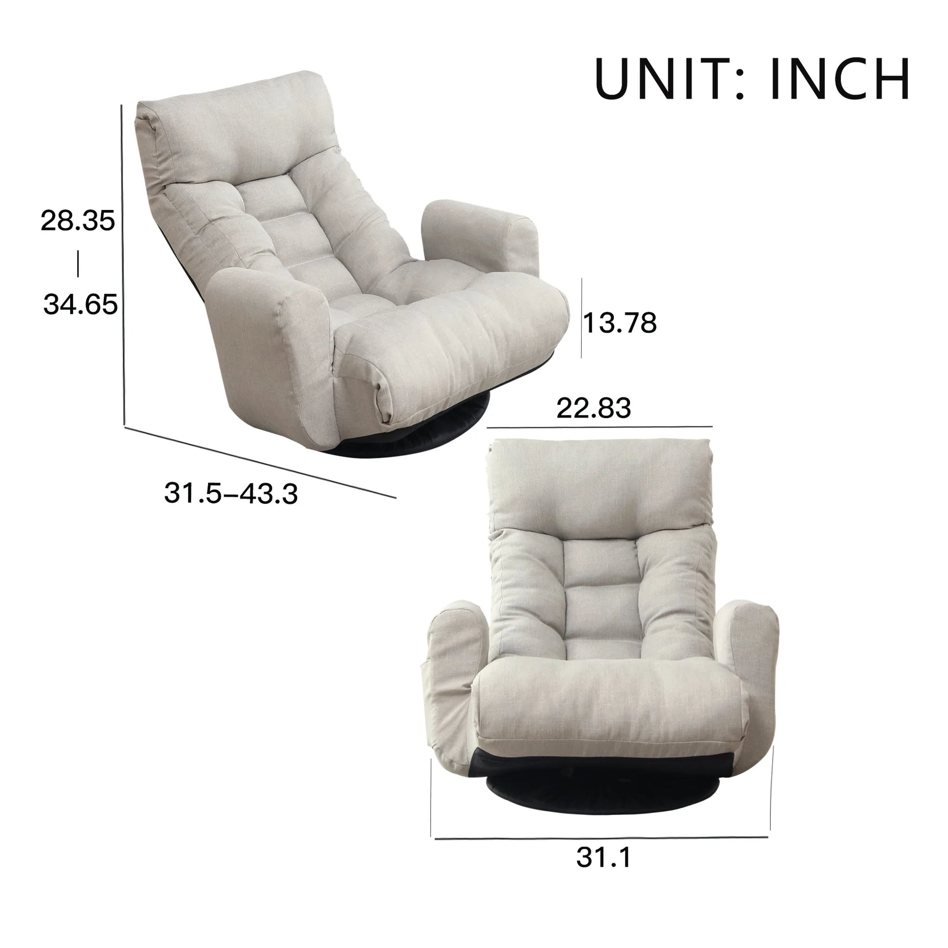 Modern Gray with Metal Frame Swivel Game Lounge Chair with Adjustable Headrest and Waist Support – 360-Degree Rotatable Leisure Chair for Living Room detail view 3