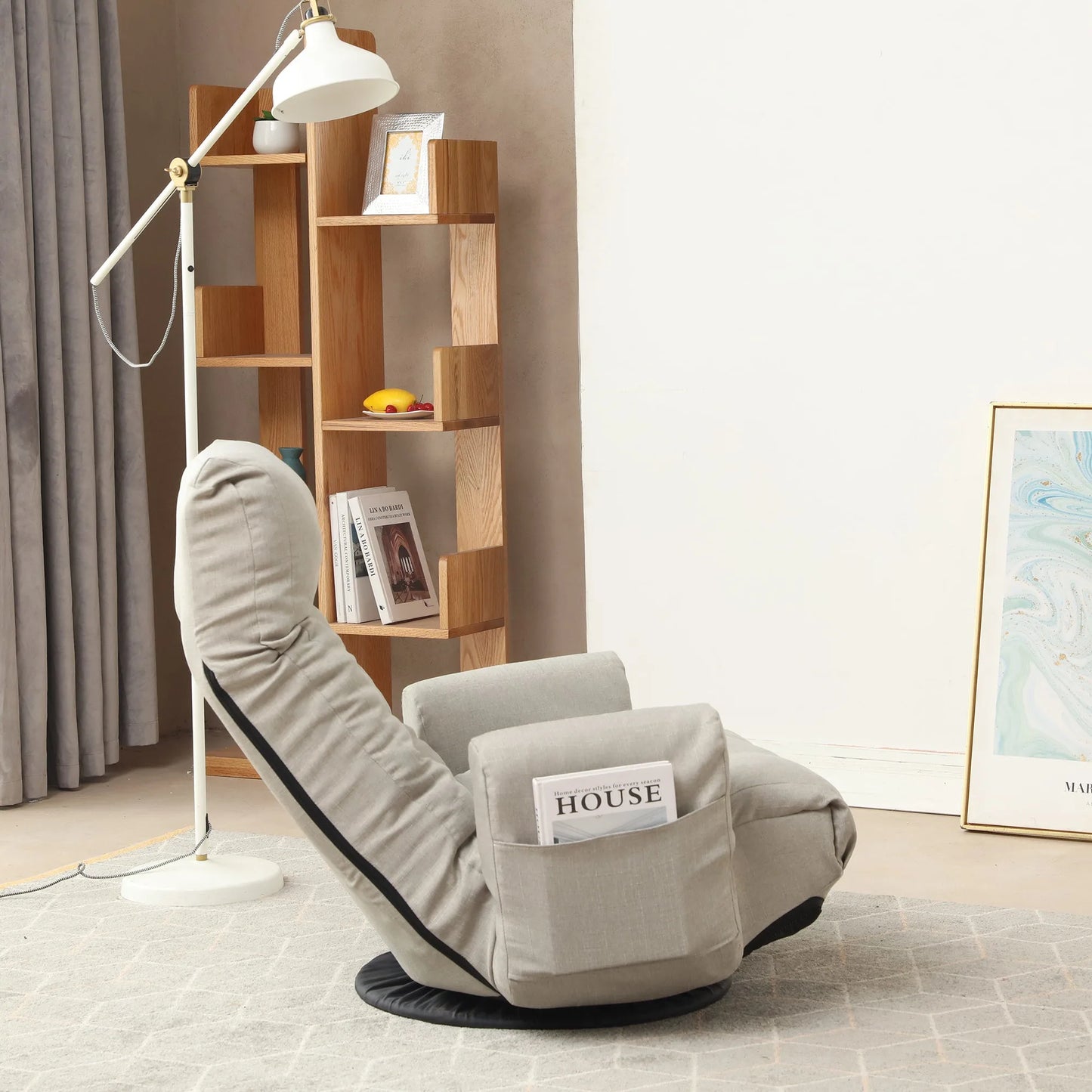 Modern Gray with Metal Frame Swivel Game Lounge Chair with Adjustable Headrest and Waist Support – 360-Degree Rotatable Leisure Chair for Living Room detail view 8