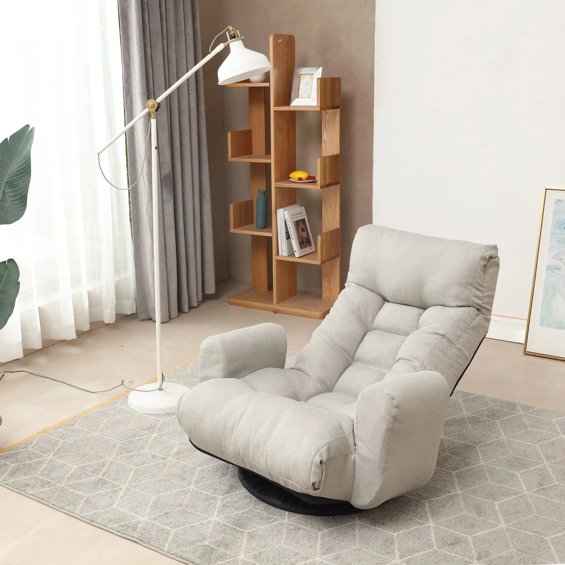 Modern Gray with Metal Frame Swivel Game Lounge Chair with Adjustable Headrest and Waist Support – 360-Degree Rotatable Leisure Chair for Living Room detail view 11