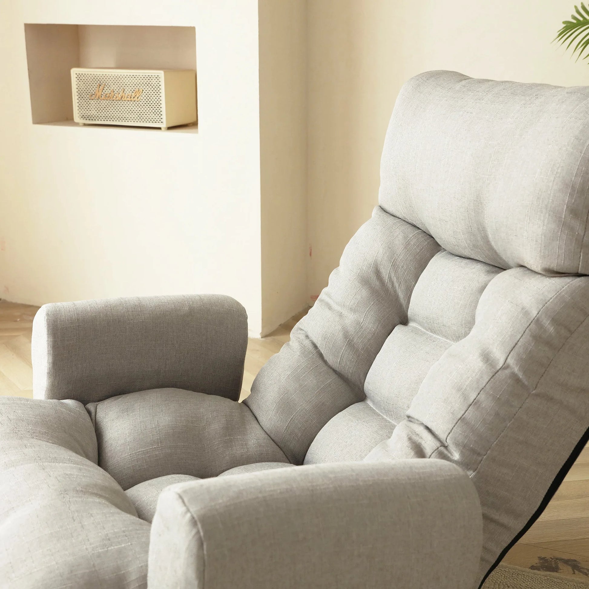 Modern Gray with Metal Frame Swivel Game Lounge Chair with Adjustable Headrest and Waist Support – 360-Degree Rotatable Leisure Chair for Living Room detail view 12