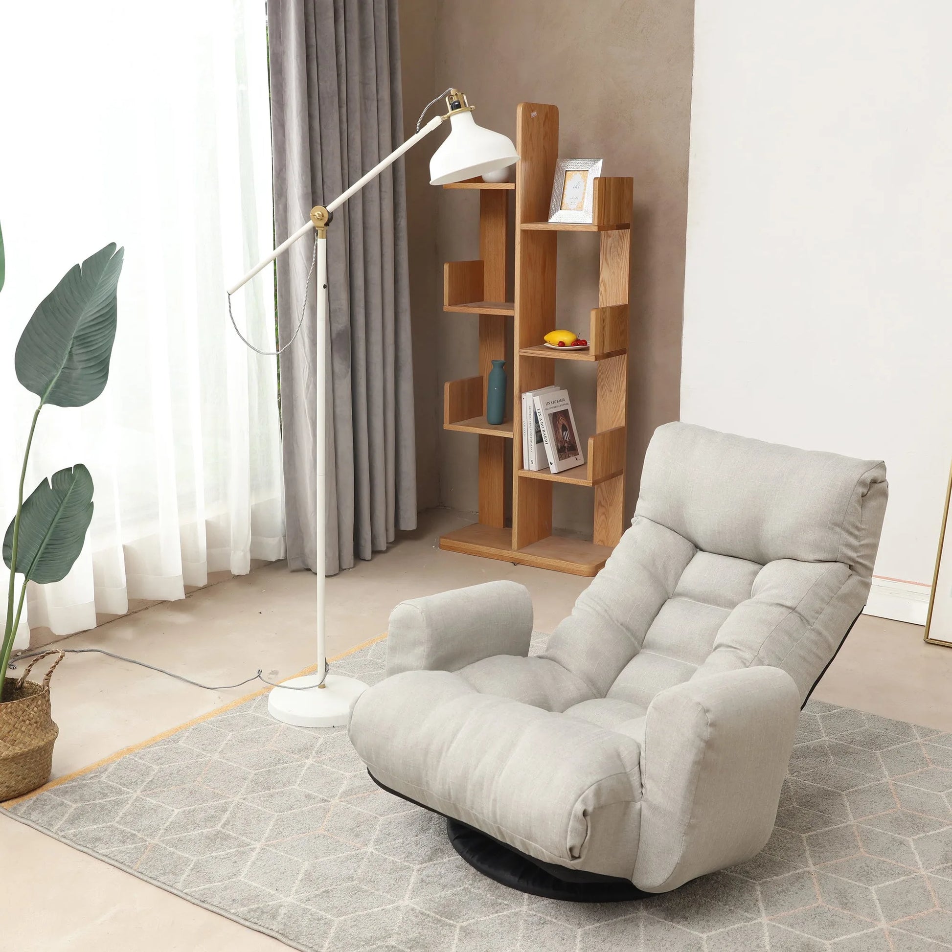 Modern Gray with Metal Frame Swivel Game Lounge Chair with Adjustable Headrest and Waist Support – 360-Degree Rotatable Leisure Chair for Living Room detail view 16