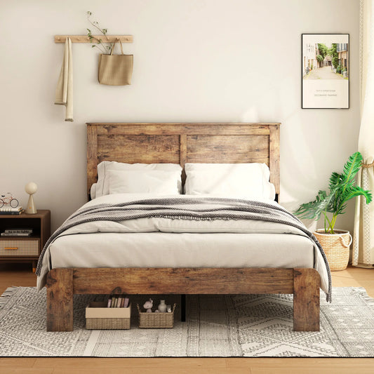 Bed Frame King Size, Wood Platform Bed Frame, Noise Free, No Box Spring Needed and Easy Assembly Tool, Large Under Bed Storage, Dark Brown lifestyle view