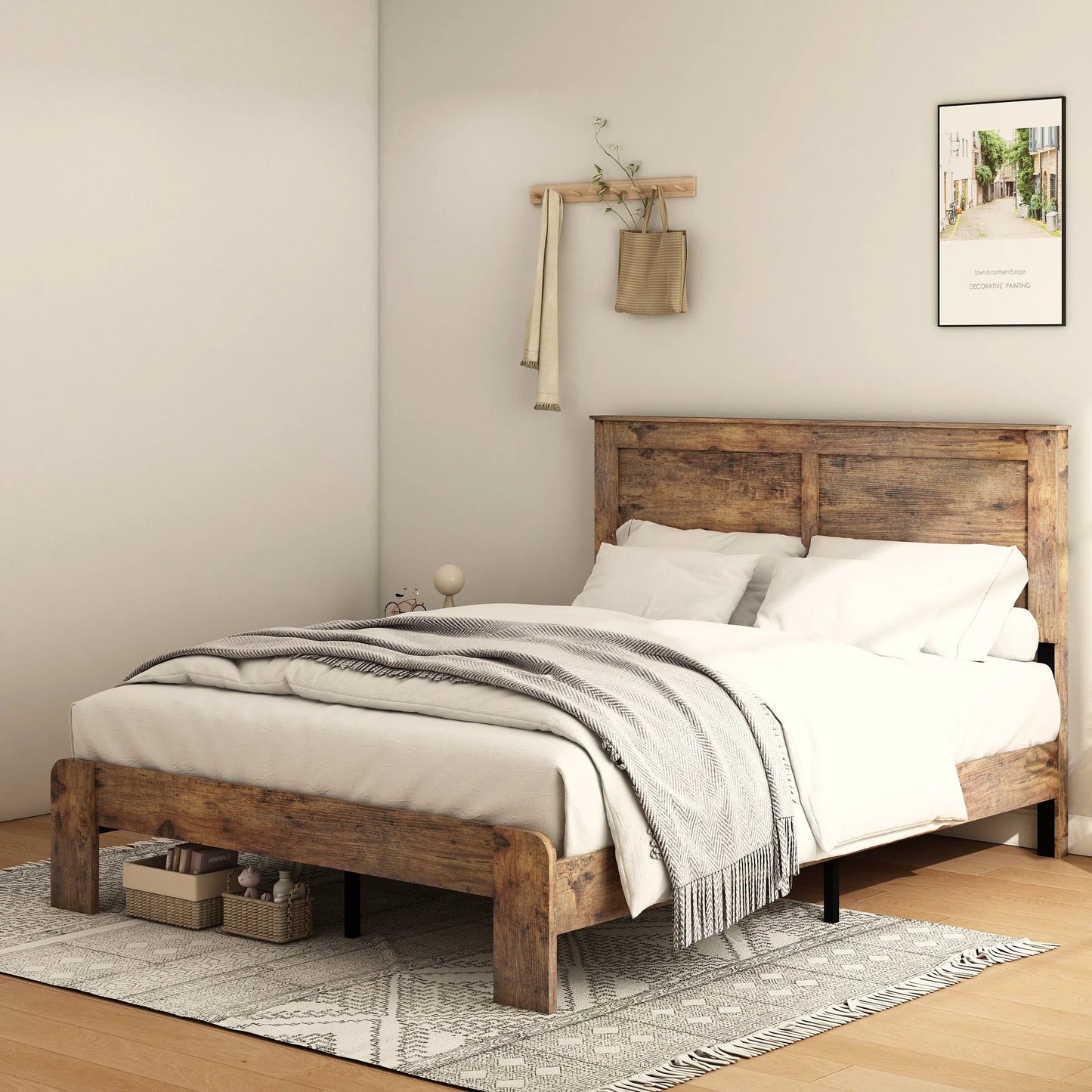 Bed Frame King Size, Wood Platform Bed Frame, Noise Free, No Box Spring Needed and Easy Assembly Tool, Large Under Bed Storage, Dark Brown detail view 4