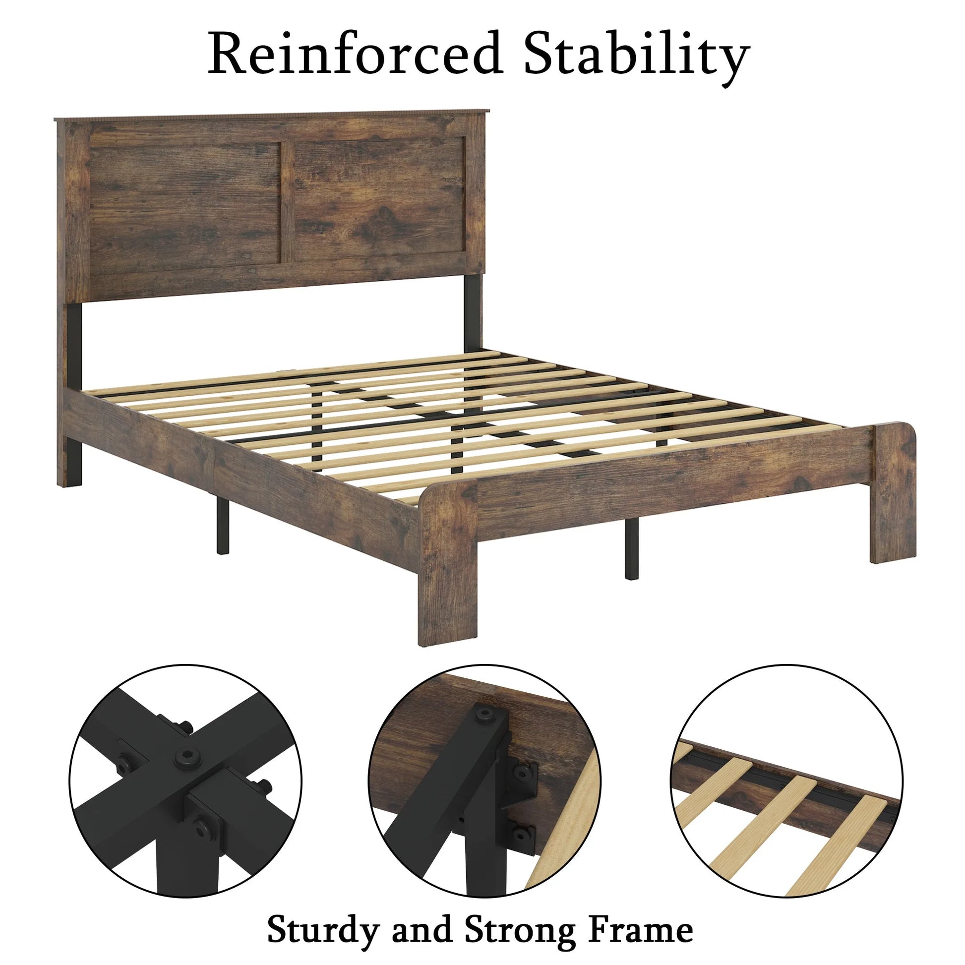 Bed Frame King Size, Wood Platform Bed Frame, Noise Free, No Box Spring Needed and Easy Assembly Tool, Large Under Bed Storage, Dark Brown detail view 5