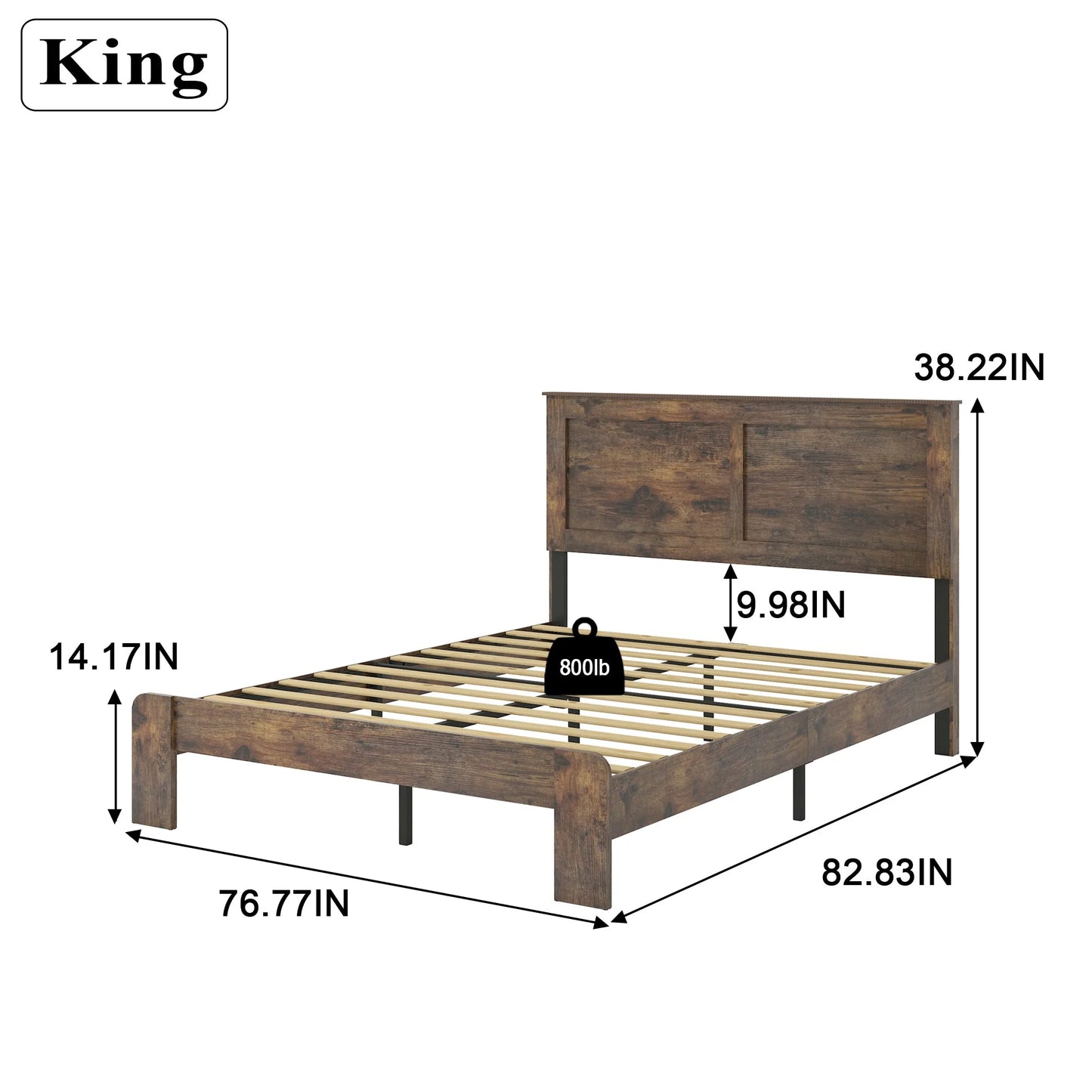 Bed Frame King Size, Wood Platform Bed Frame, Noise Free, No Box Spring Needed and Easy Assembly Tool, Large Under Bed Storage, Dark Brown detail view 7