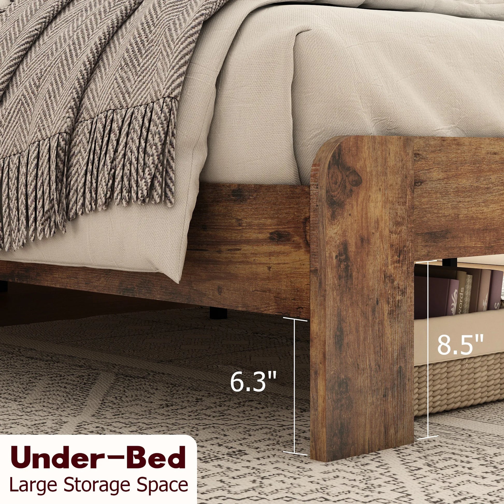 Bed Frame King Size, Wood Platform Bed Frame, Noise Free, No Box Spring Needed and Easy Assembly Tool, Large Under Bed Storage, Dark Brown detail view 8